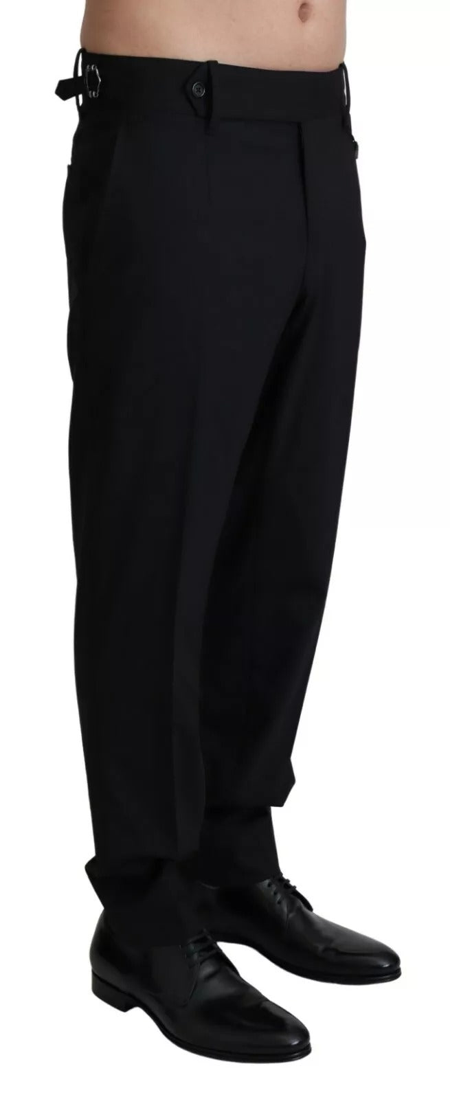 Black Wool Stretch Dress Trouser Pants - ventzia