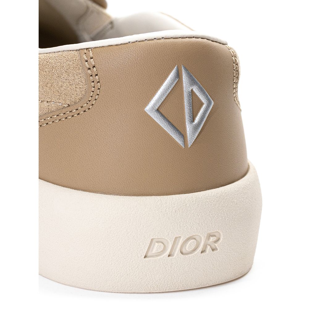 Beige Leather Slip-On Loafers