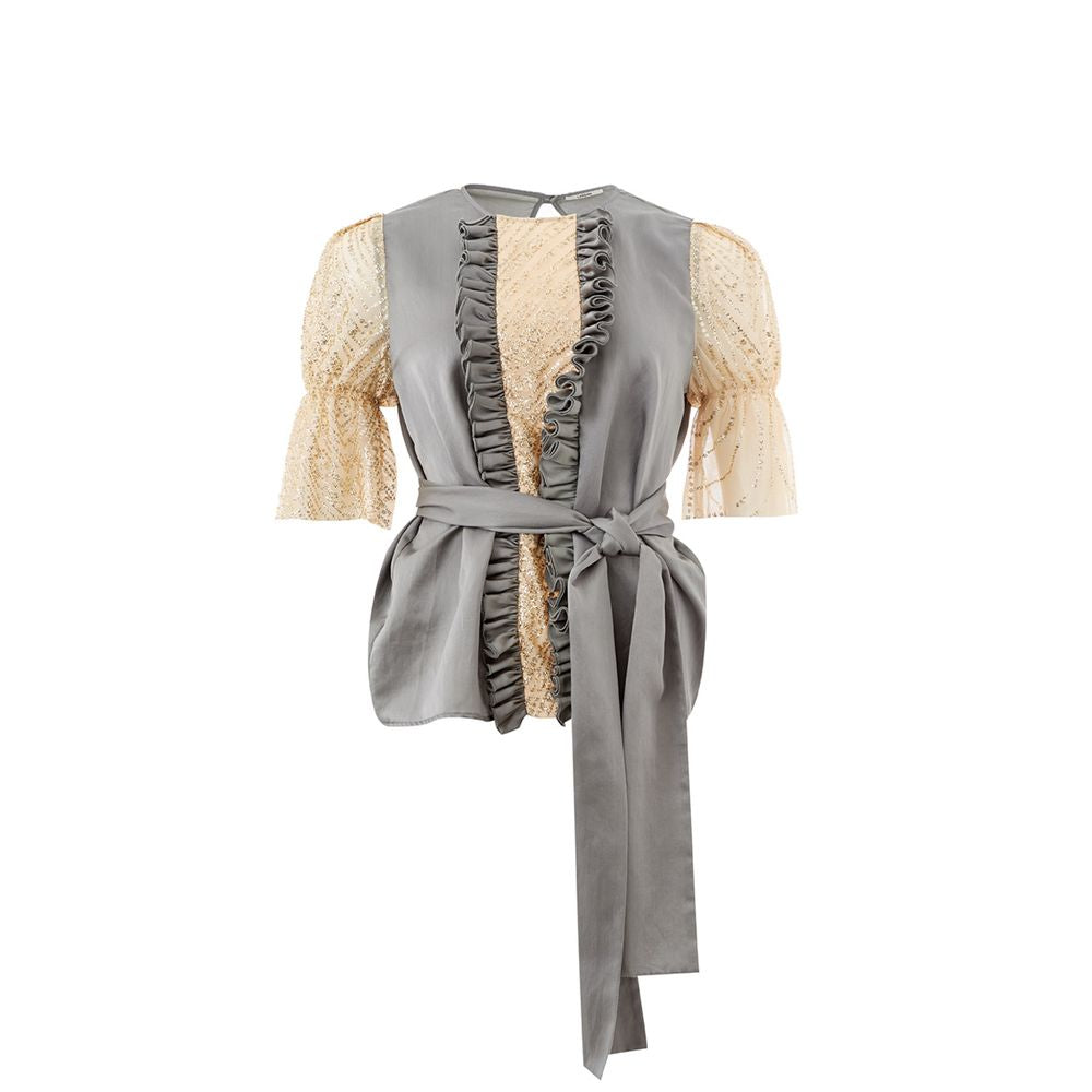 Elegant Multicolor Silk-Linen Top - ventzia