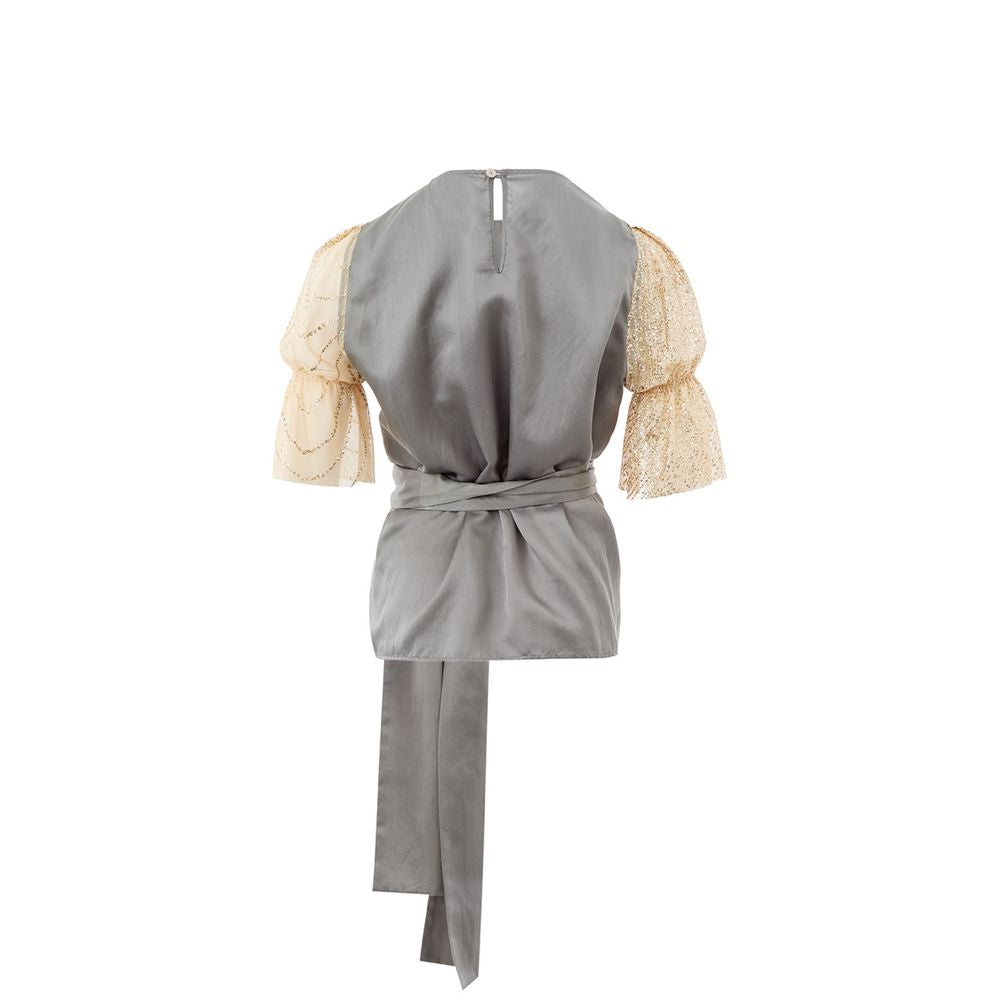 Elegant Multicolor Silk-Linen Top - ventzia