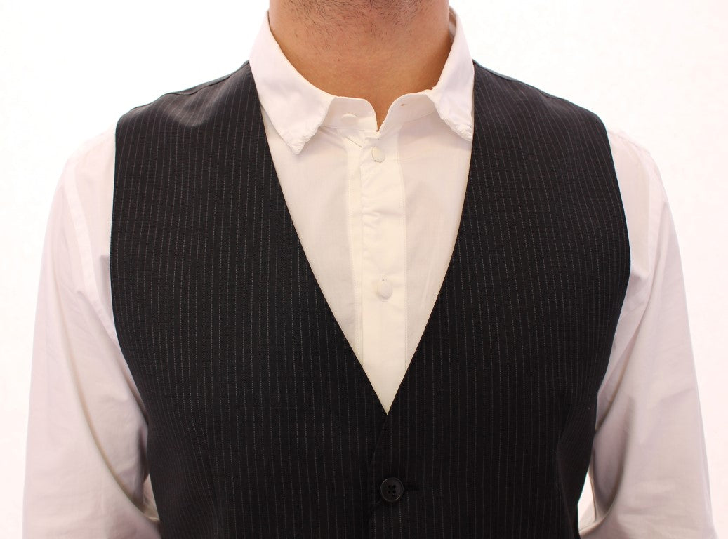 Elegant Gray Striped Dress Vest - ventzia
