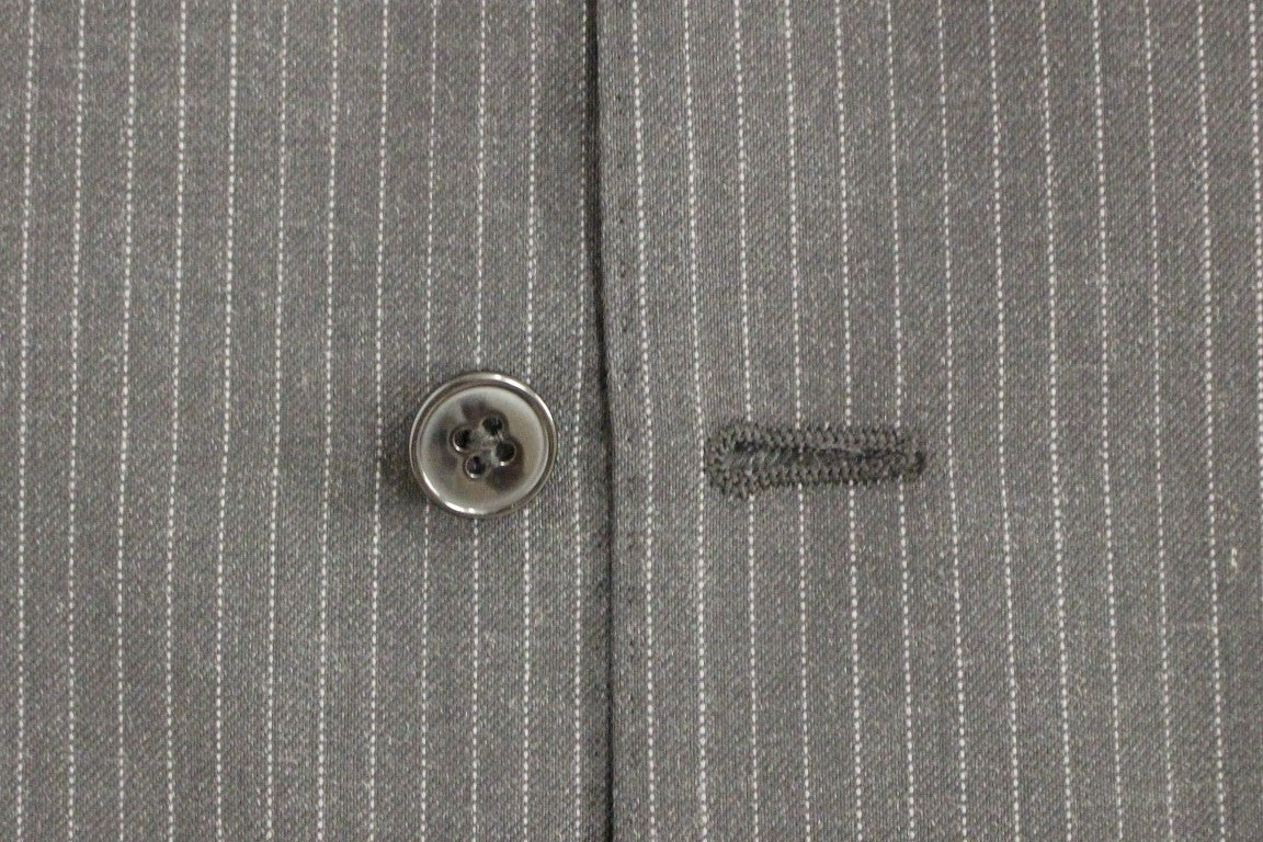 Elegant Gray Striped Dress Vest - ventzia