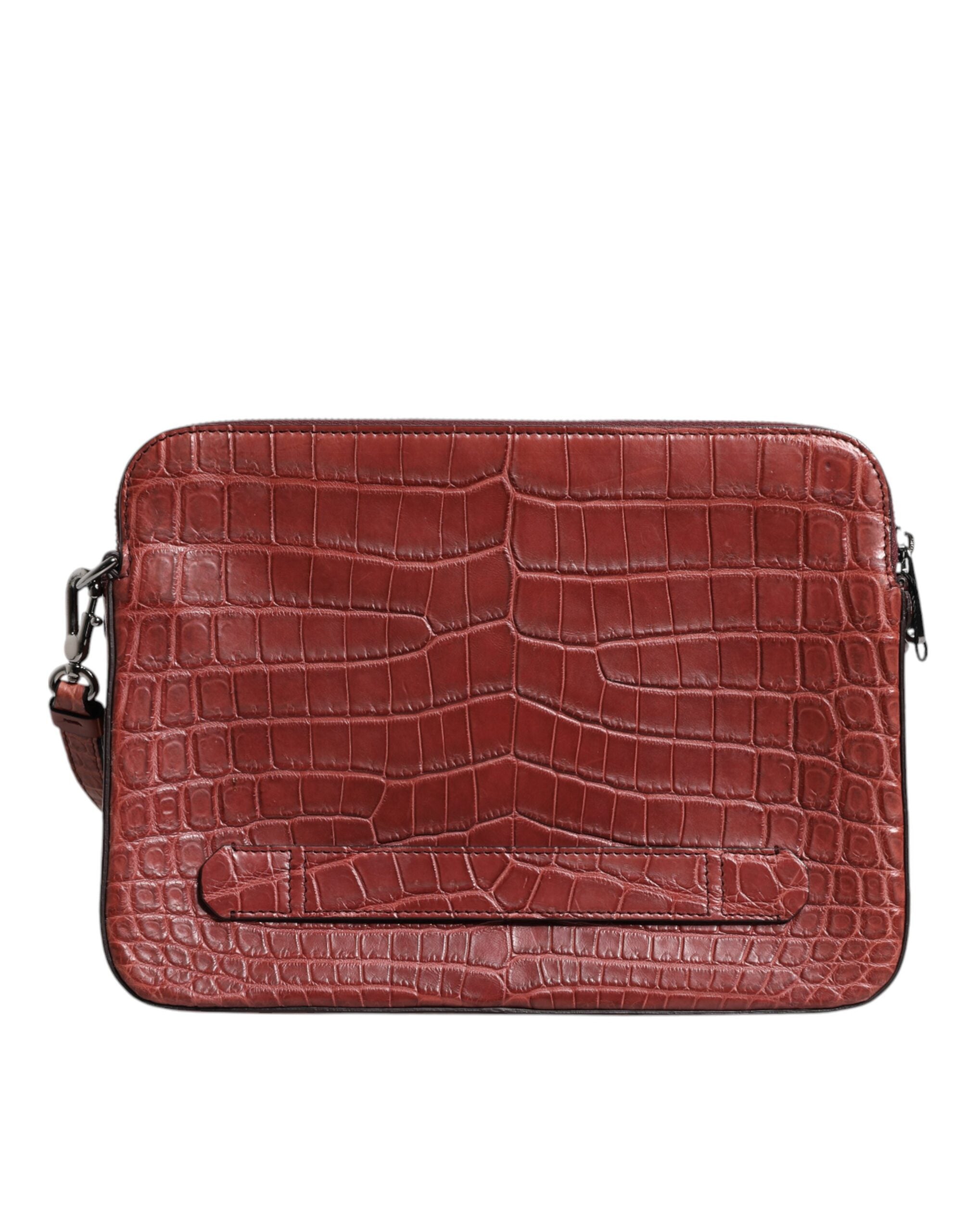 Bordeaux Croc Leather Logo Plaque Men Briefcase Bag - ventzia