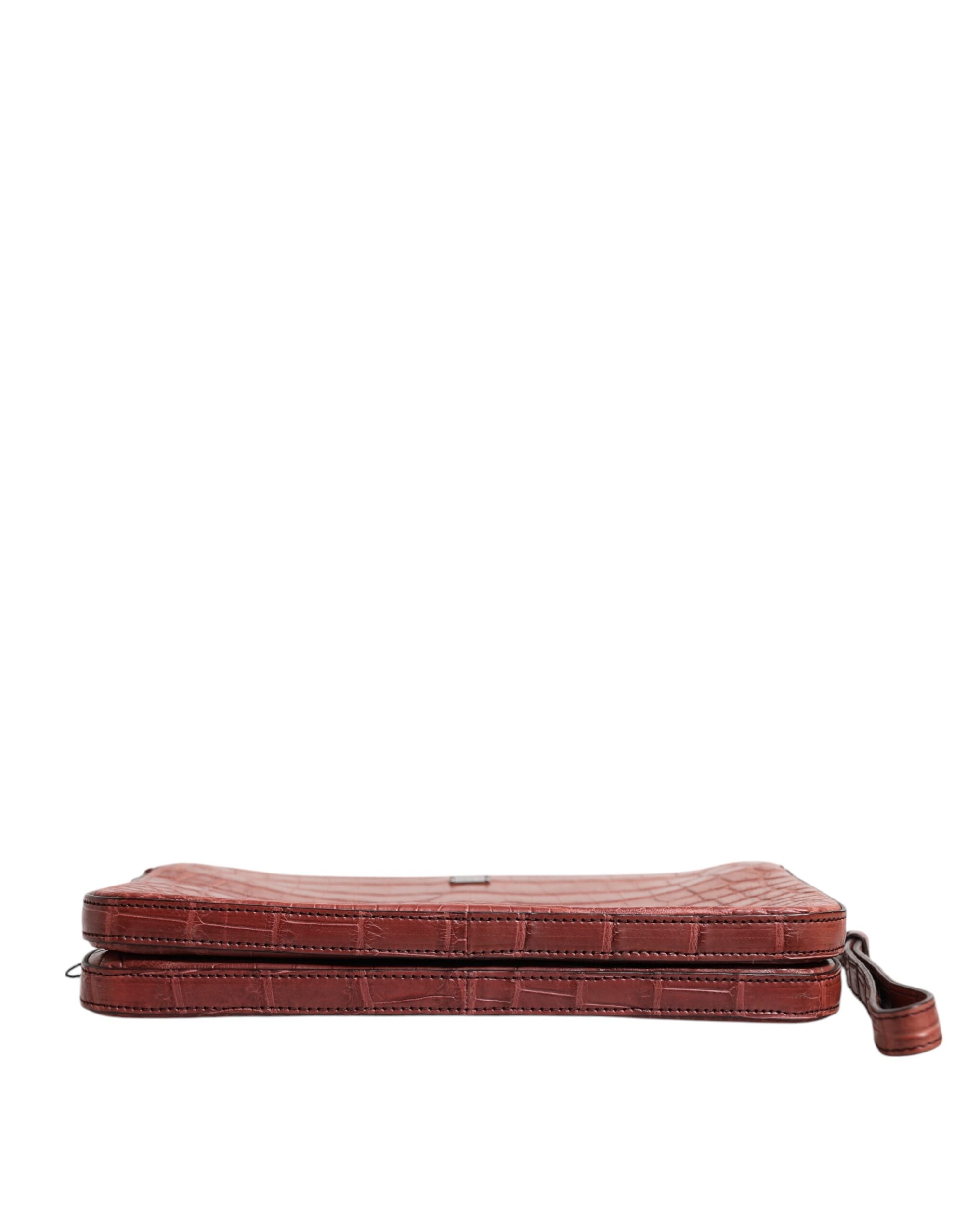 Bordeaux Croc Leather Logo Plaque Men Briefcase Bag - ventzia
