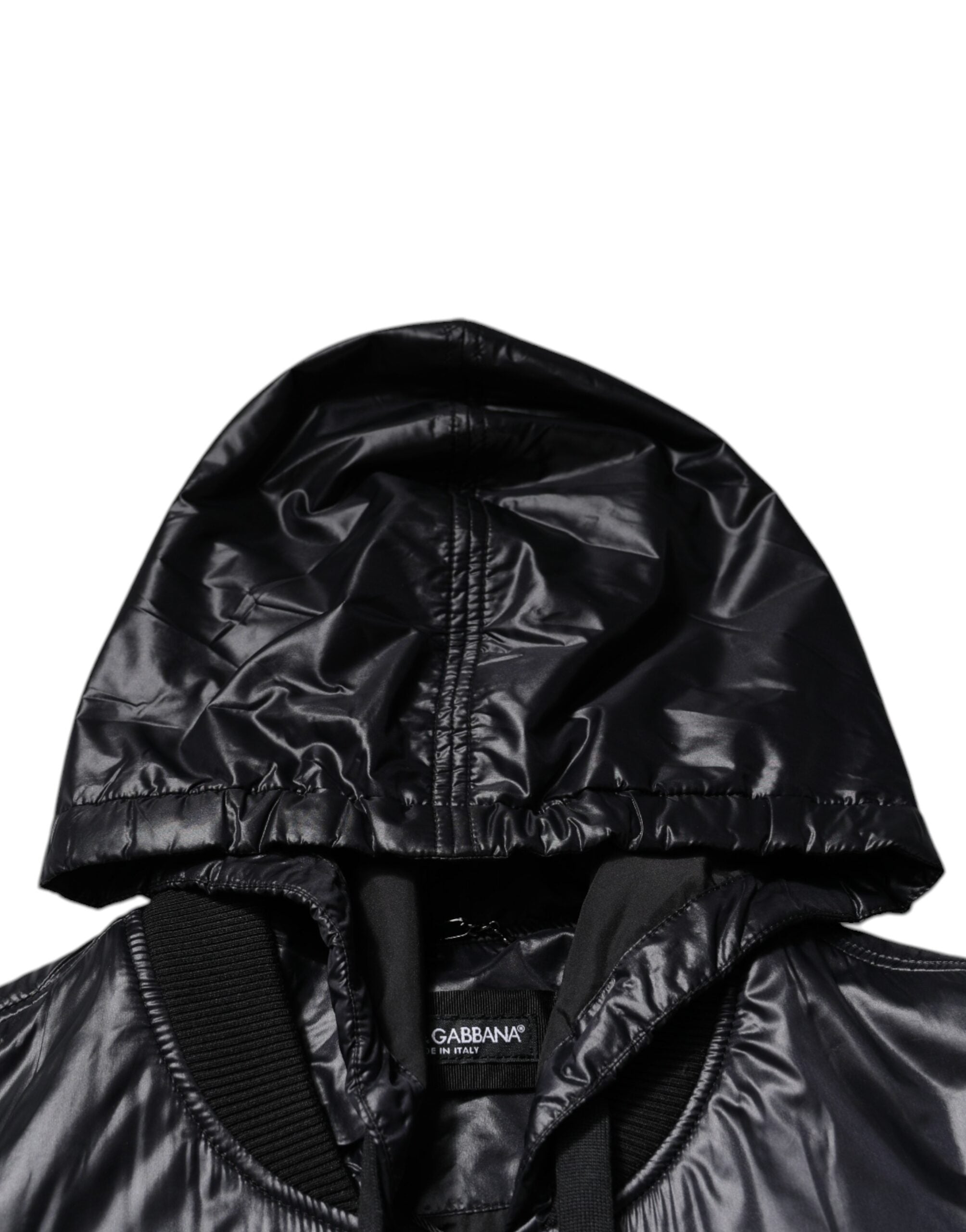Black Nylon Hooded Full Zip Blouson Jacket - ventzia