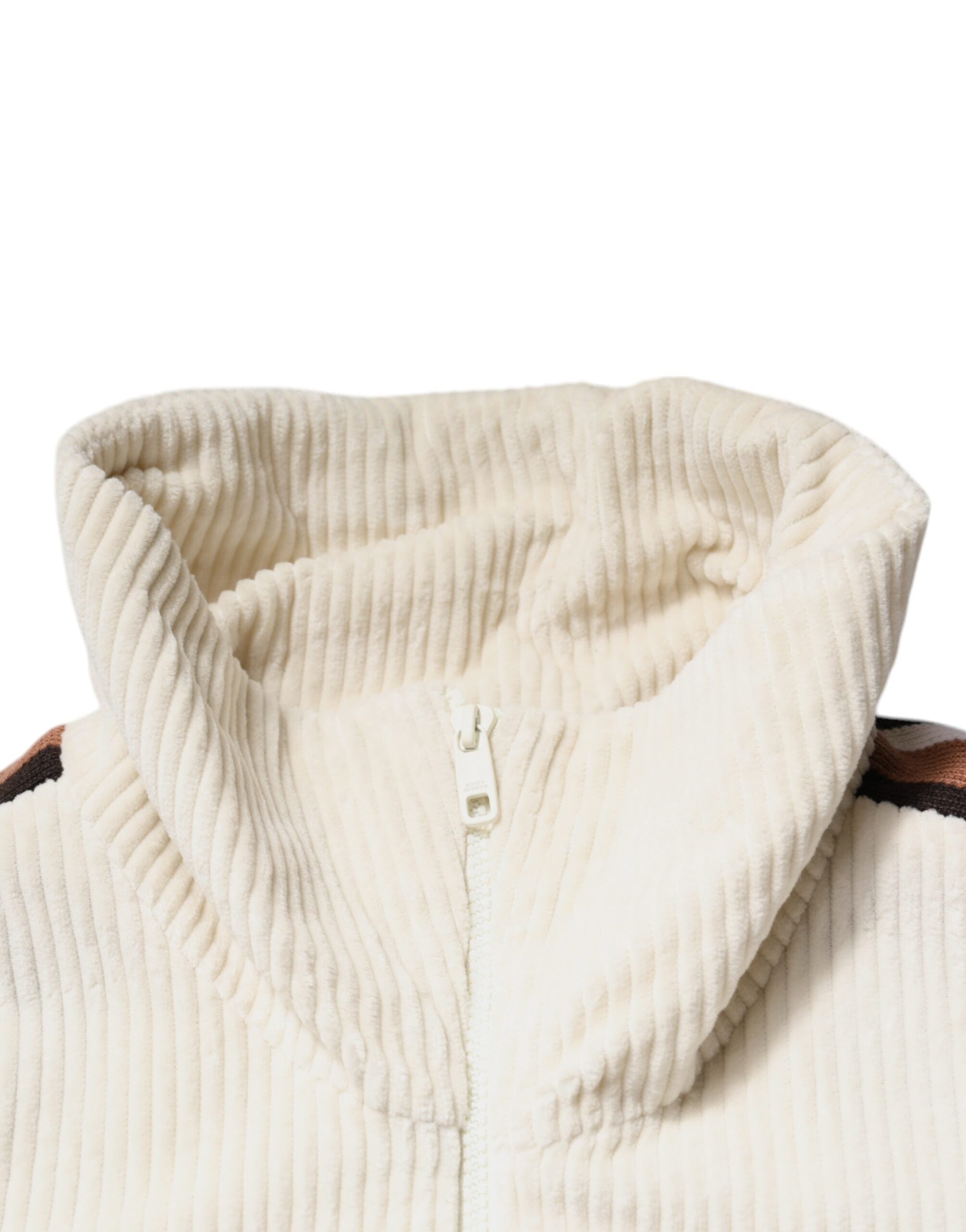 Beige Logo Applique Cotton Corduroy Full Zip Jacket - ventzia
