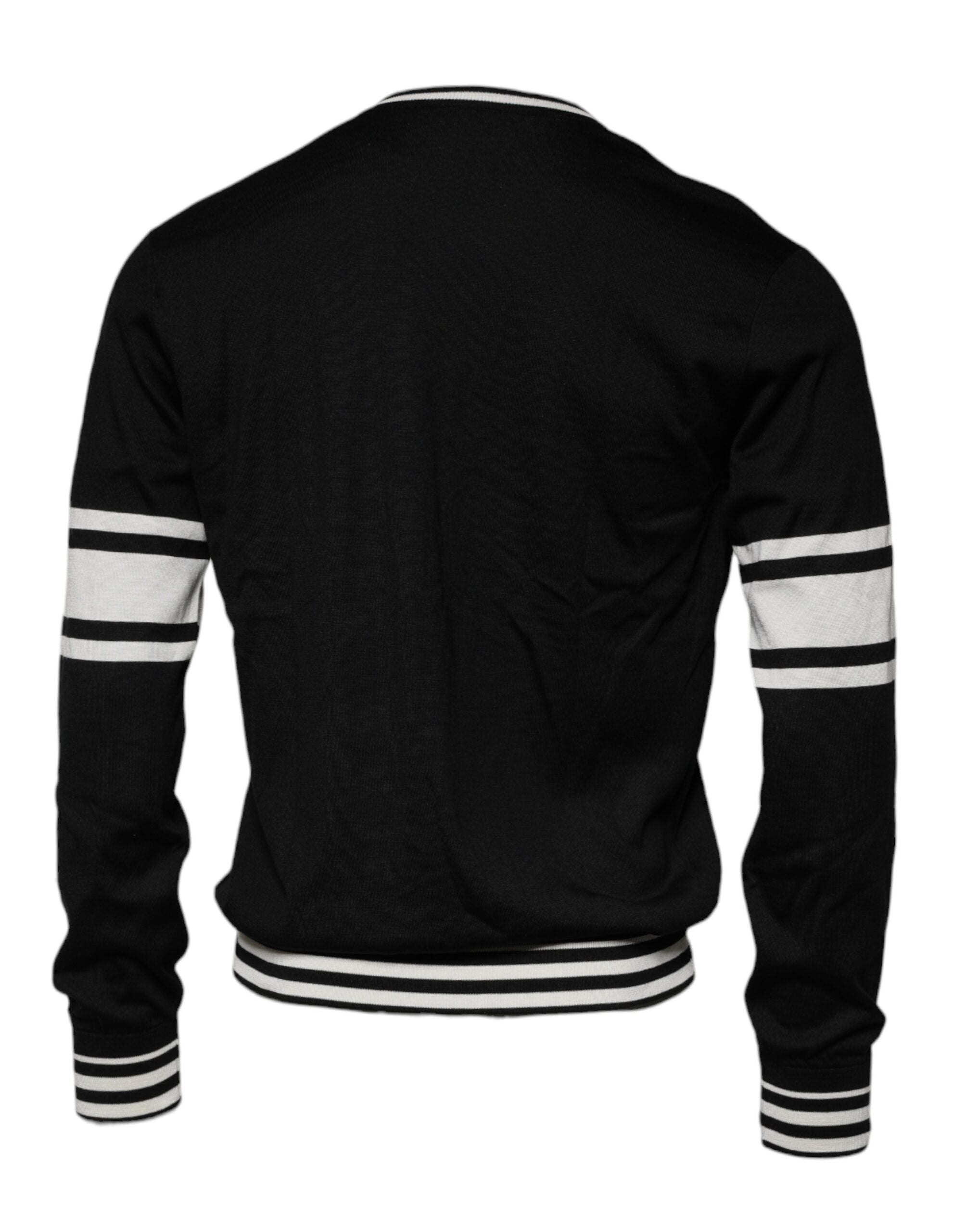 Black White Guitar Silk Crew Neck Sweater - ventzia