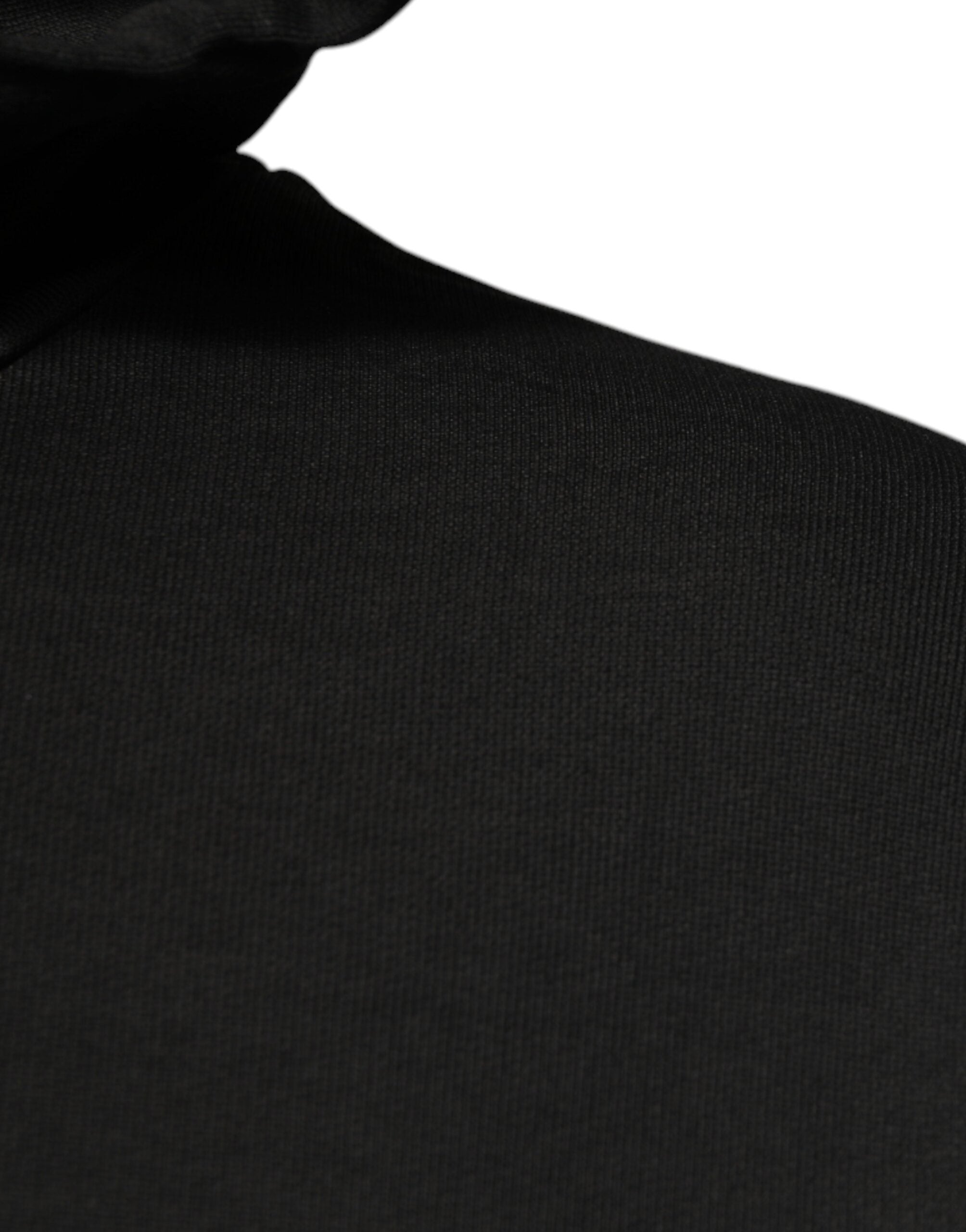 Black Cotton Hooded DG Shield Pullover Sweater - ventzia