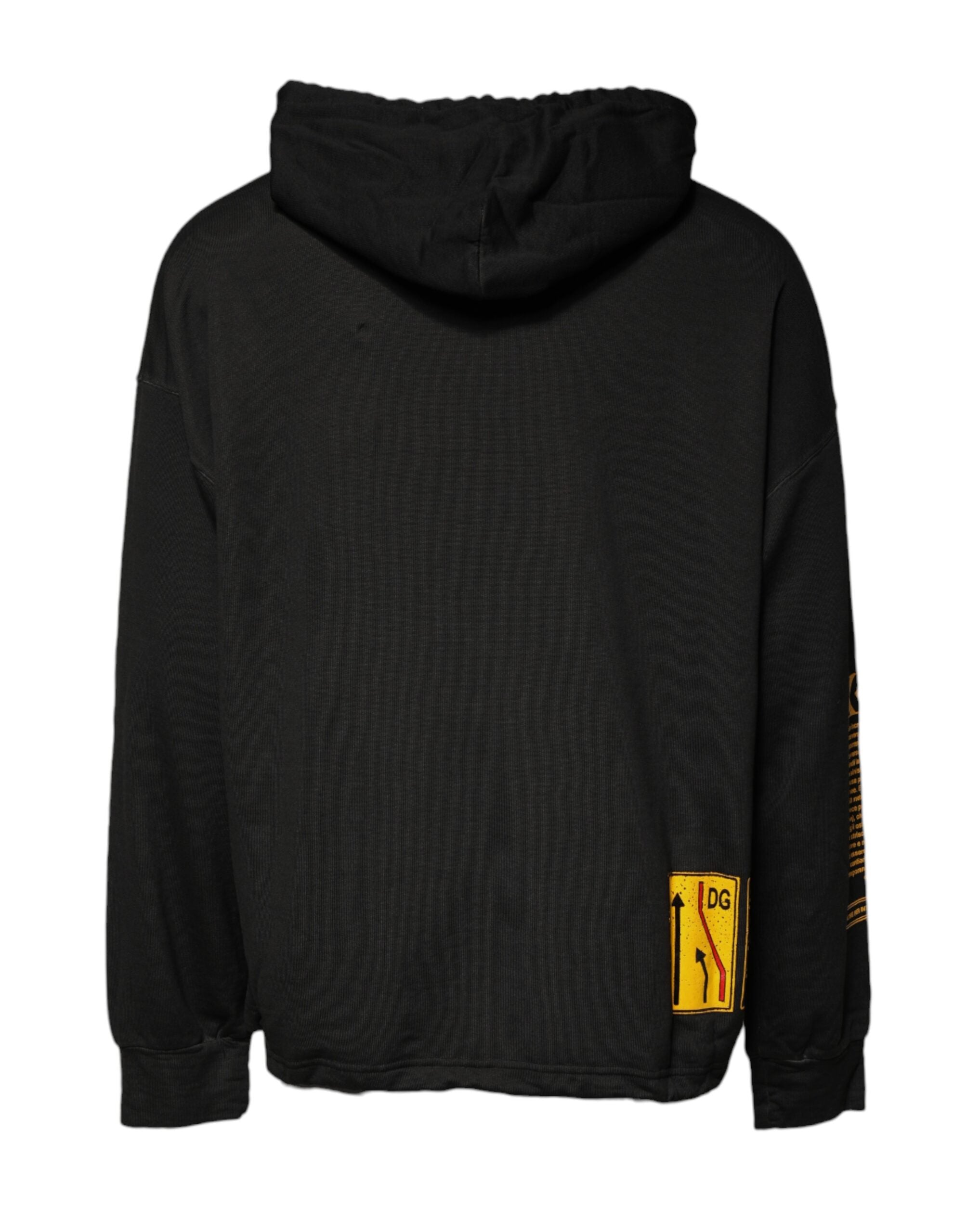 Black Cotton Hooded DG Shield Pullover Sweater - ventzia