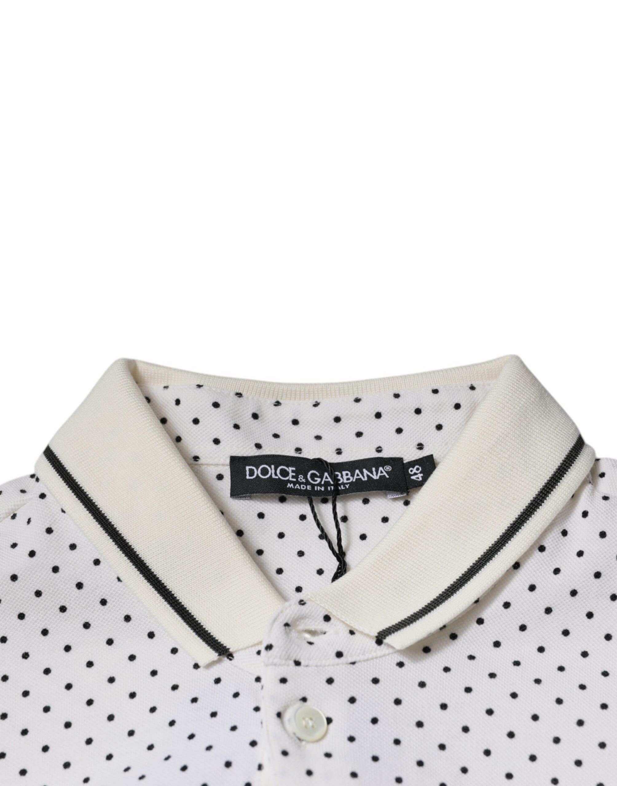White Polka Dot Cotton Collared Polo T-shirt - ventzia