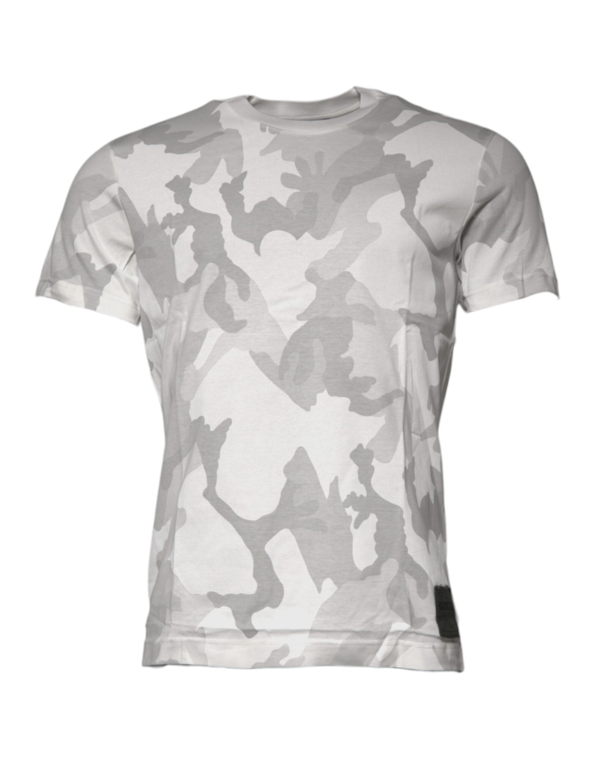 White Gray Camouflage Cotton Crew Neck T-shirt - ventzia