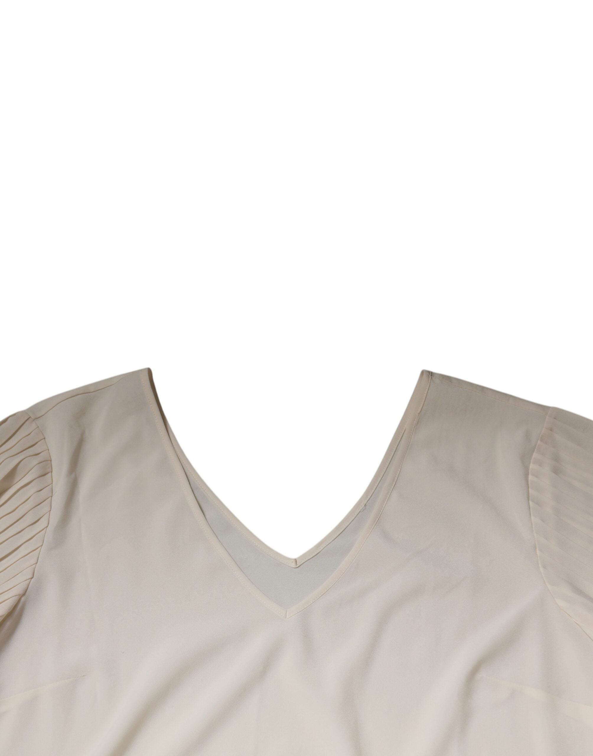Off White Short Sleeves V-neck Shift Midi Dress - ventzia