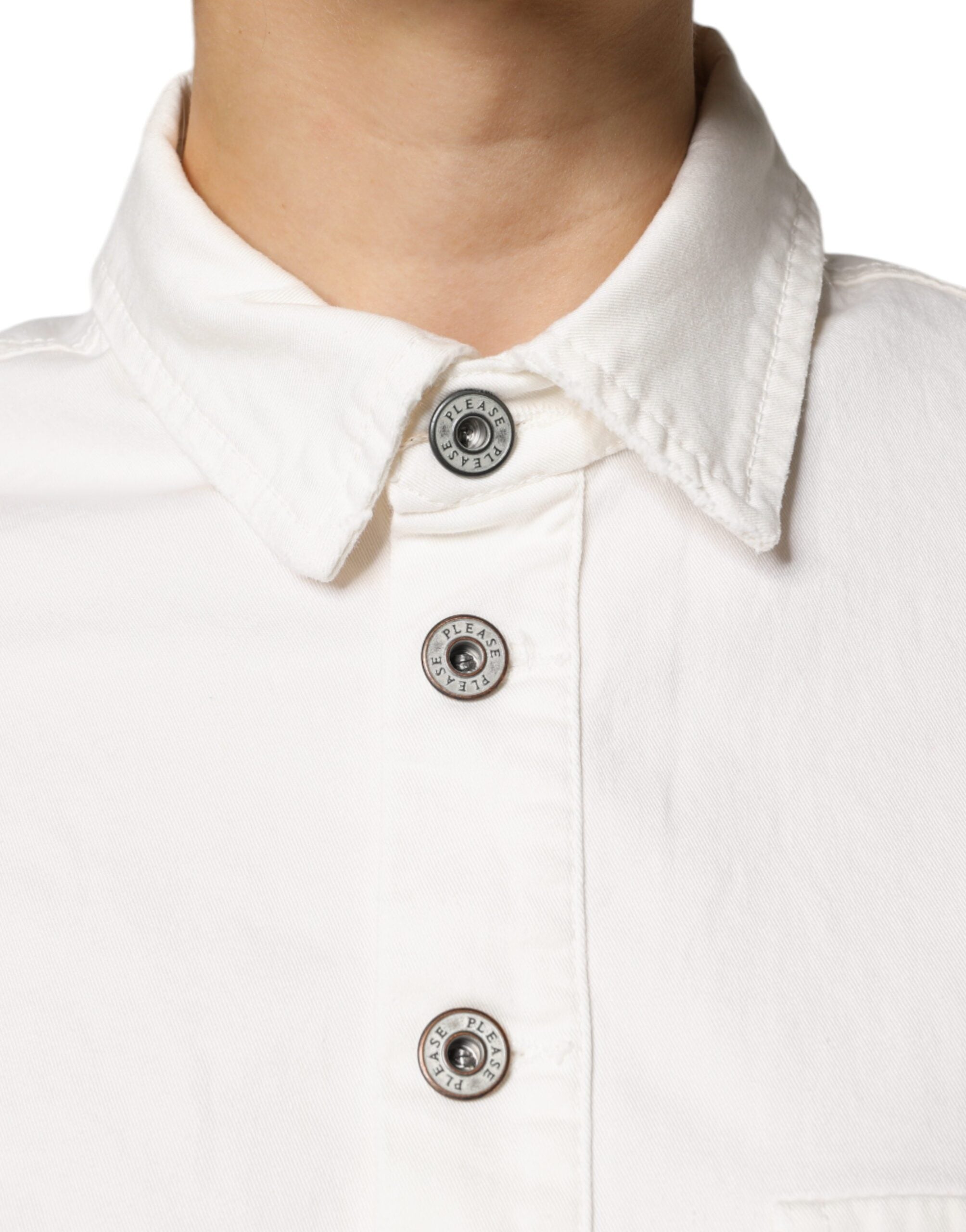 White Cotton Short Sleeves Button Down Romper Dress - ventzia