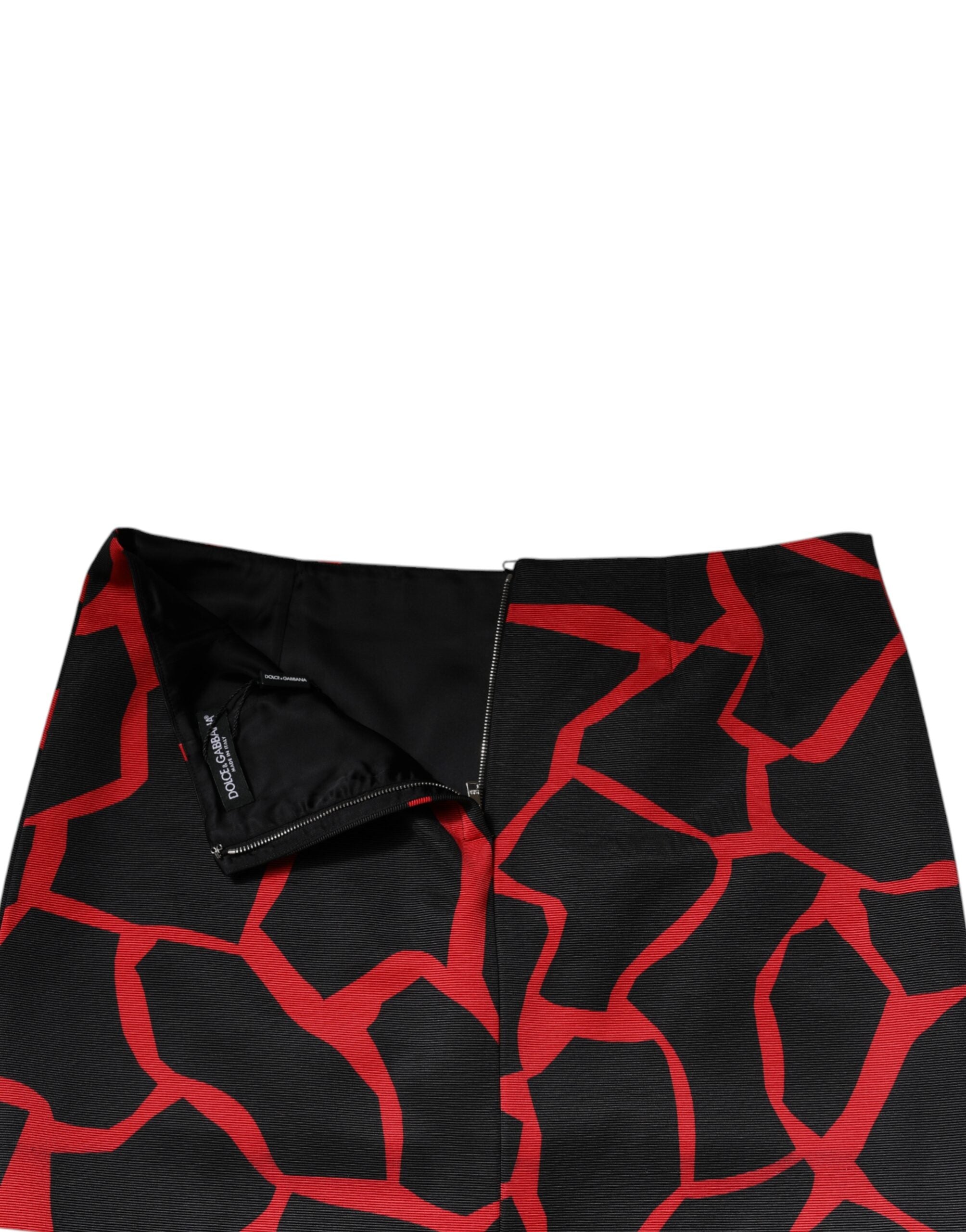 Black Red Abstract Mid Waist A-line Mini Skirt - ventzia