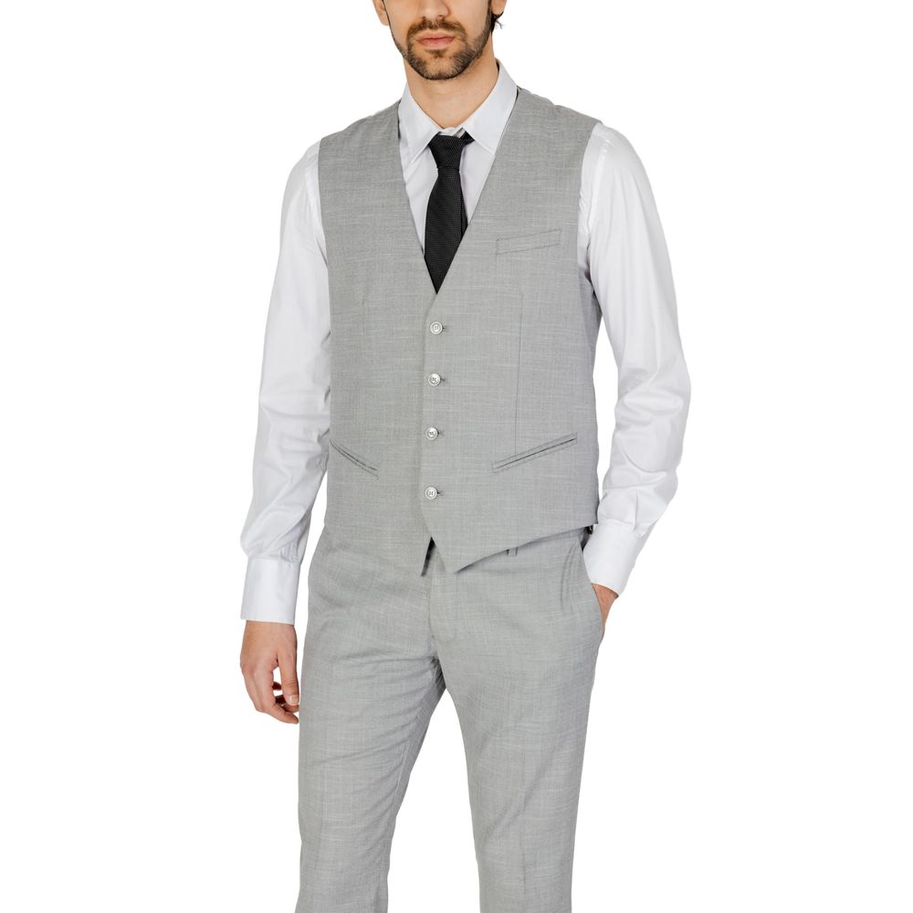 Gray Polyester Waistcoat - ventzia