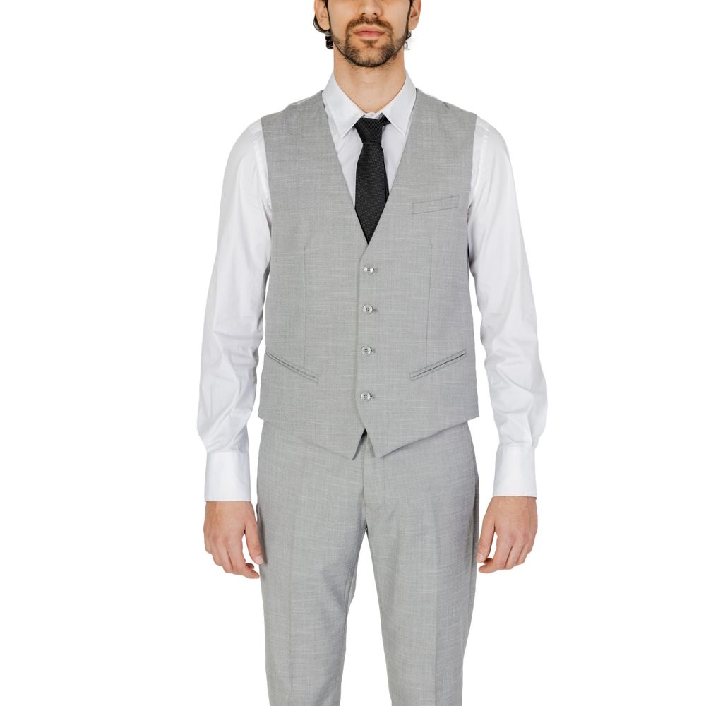 Gray Polyester Waistcoat - ventzia