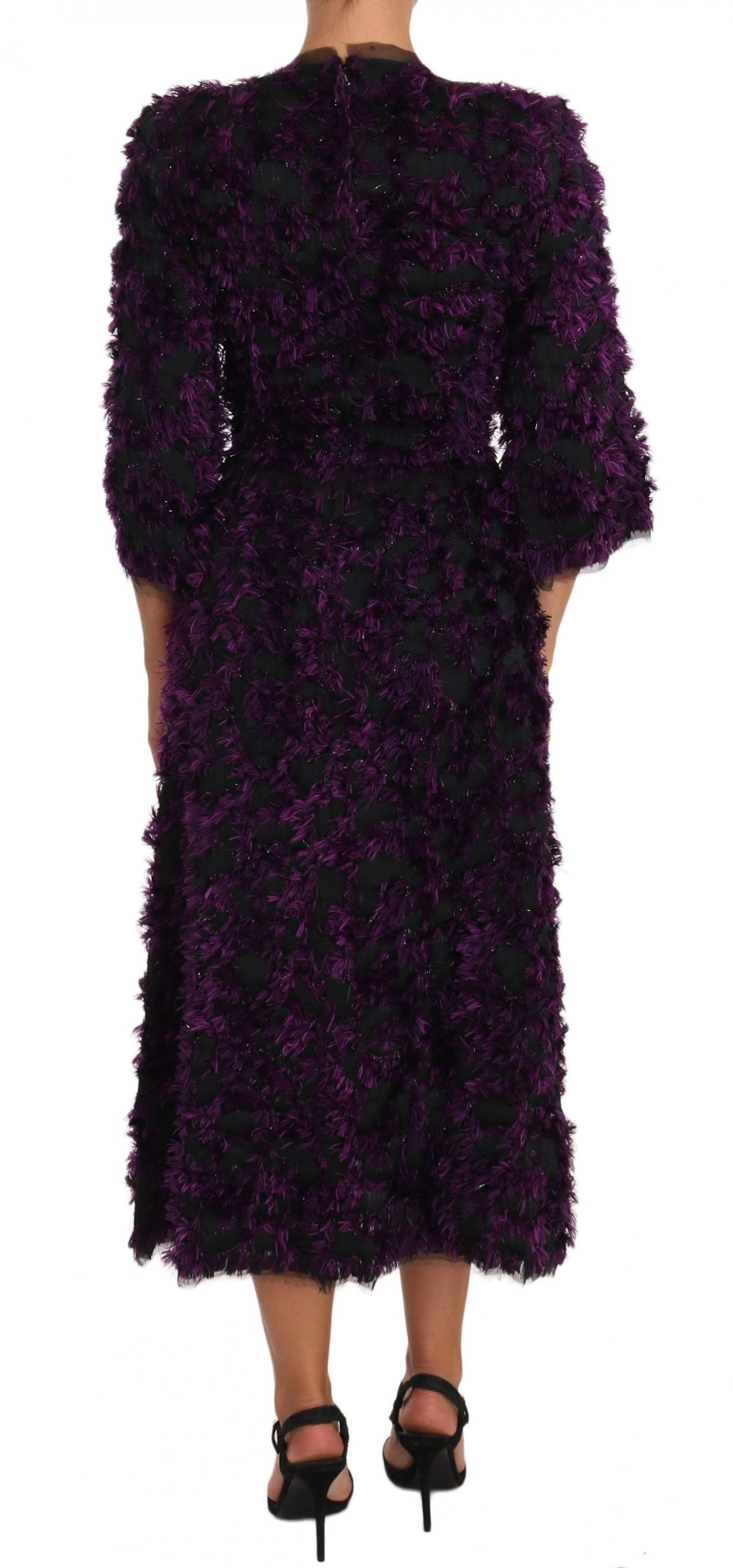 Elegant Fringe Sheath Dress in Purple & Black - ventzia