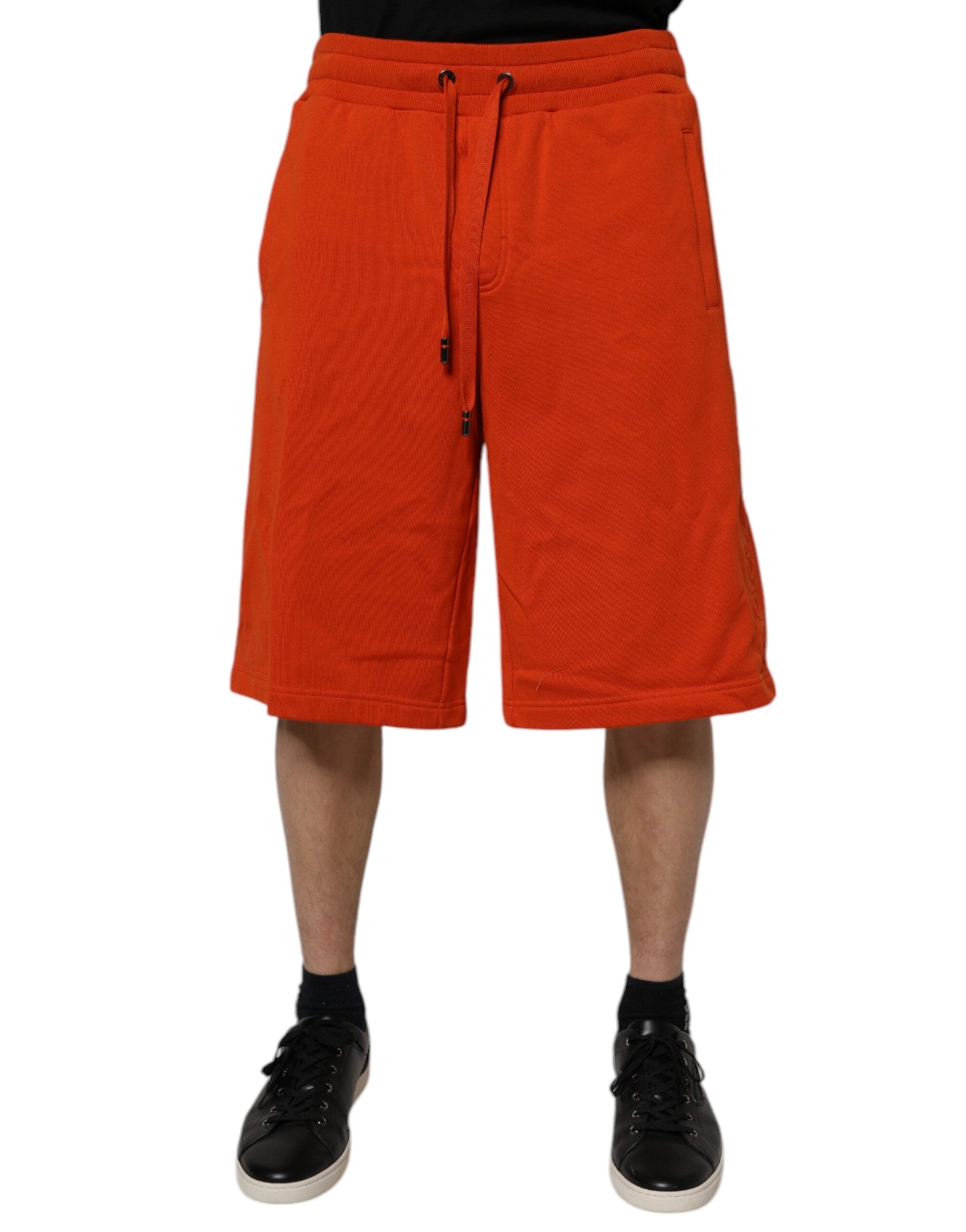 Red Cotton Blend Mid Waist Men Bermuda Shorts - ventzia