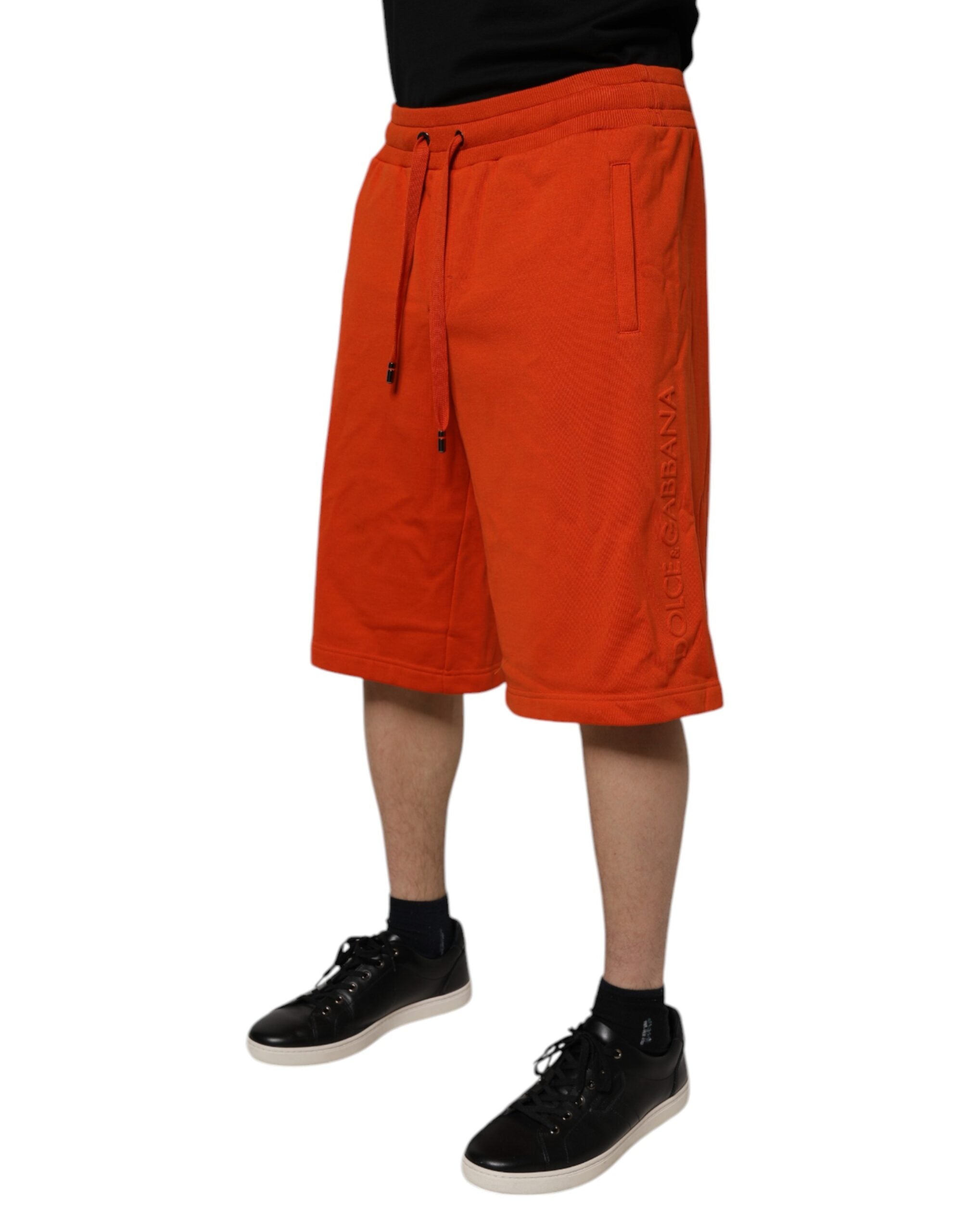 Red Cotton Blend Mid Waist Men Bermuda Shorts - ventzia