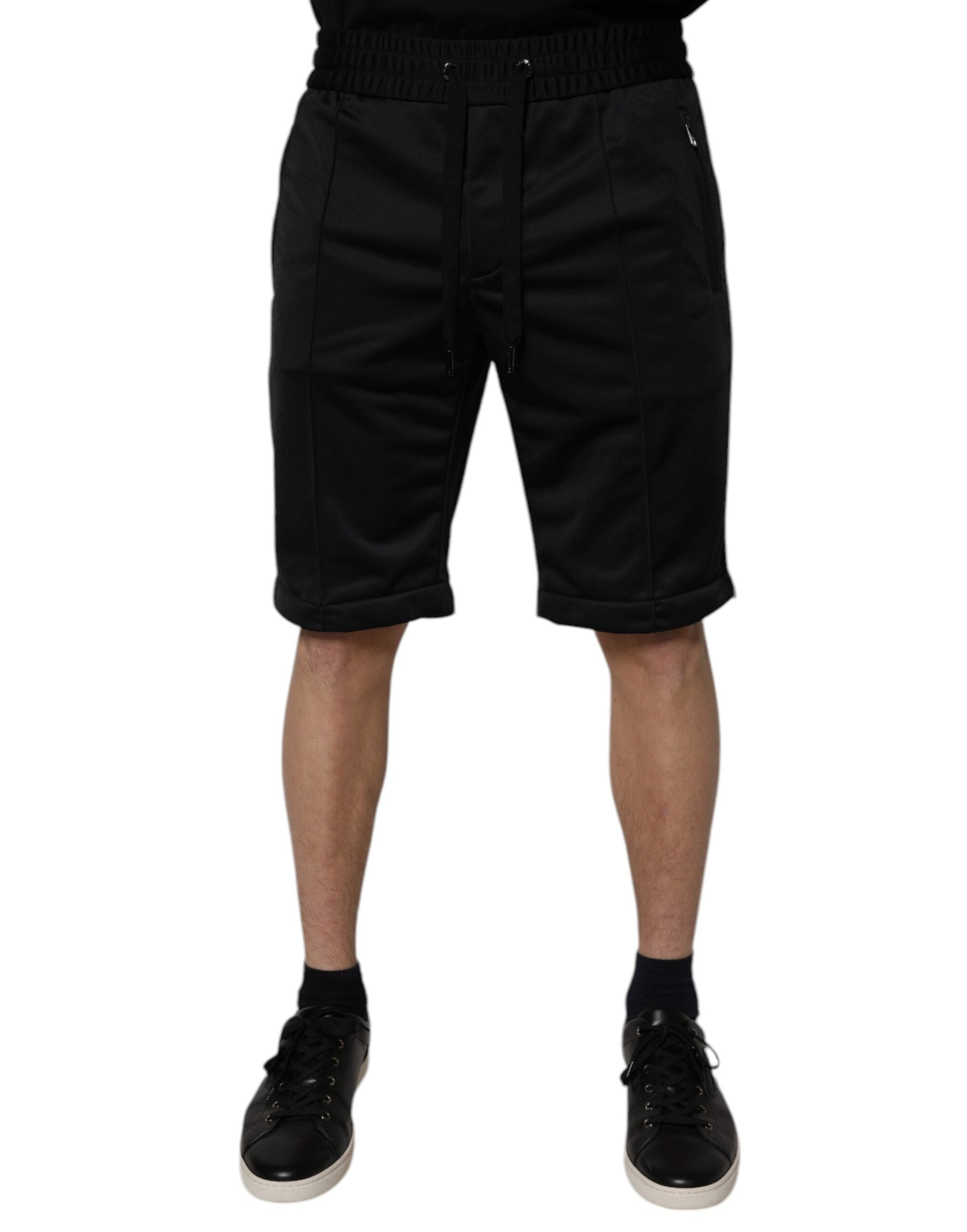 Black Polyester Mid Waist Men Bermuda Shorts - ventzia