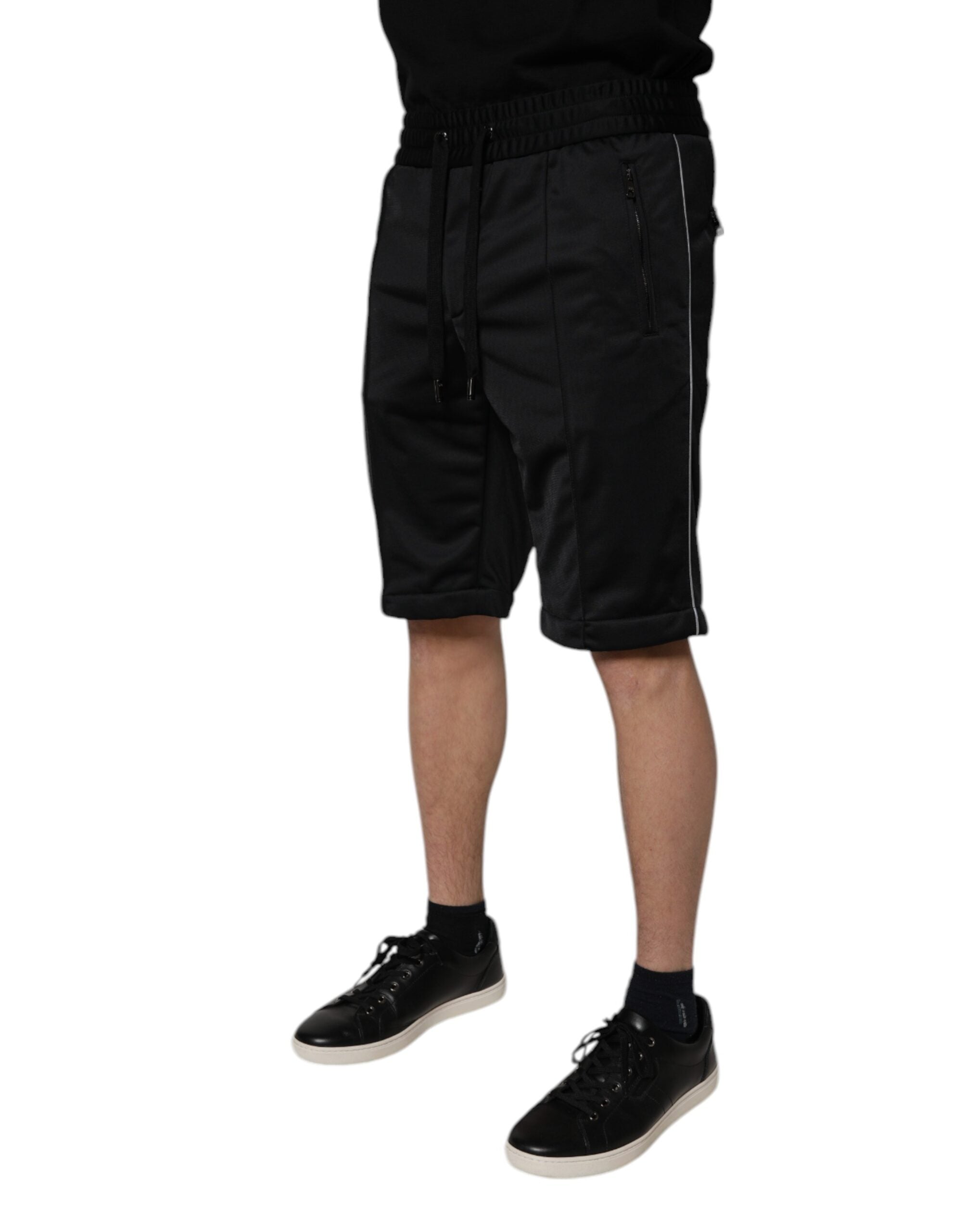 Black Polyester Mid Waist Men Bermuda Shorts - ventzia