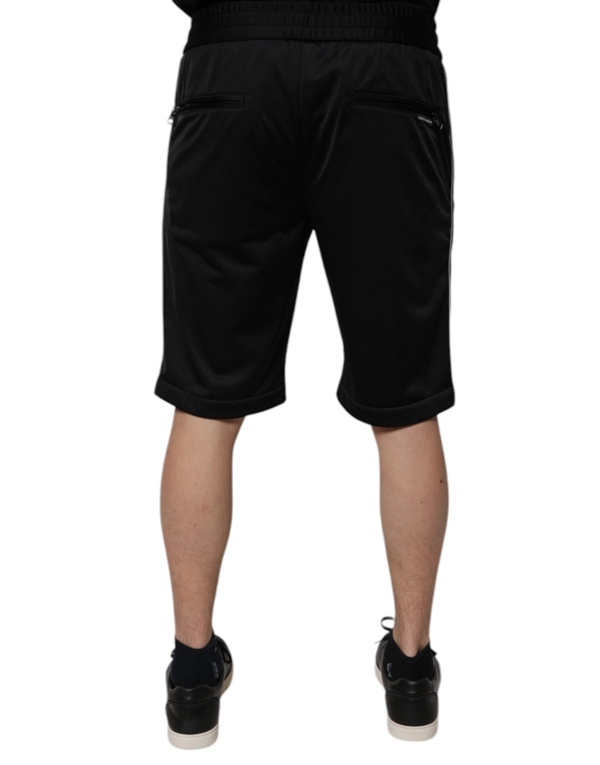 Black Polyester Mid Waist Men Bermuda Shorts - ventzia