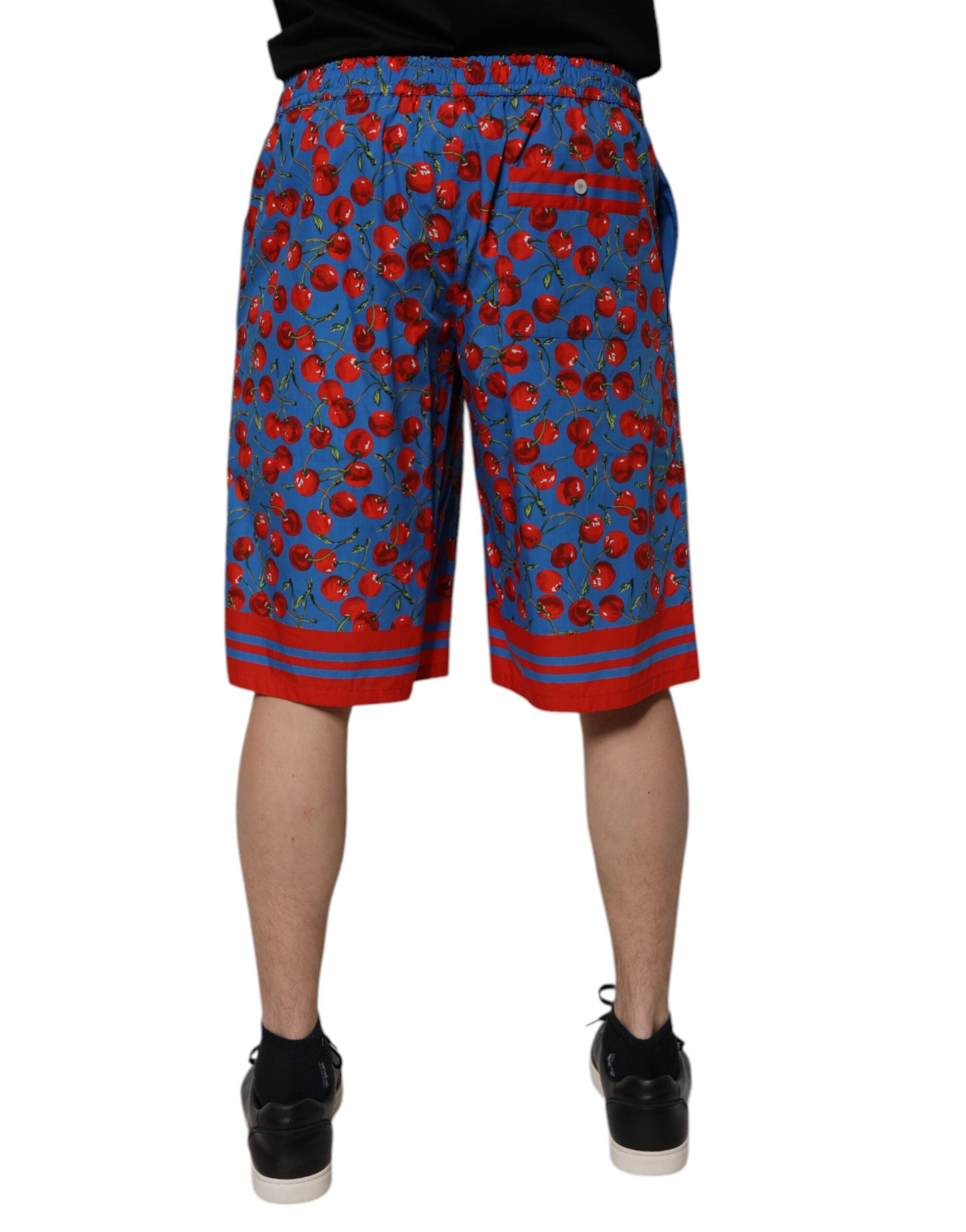 Blue Cherry Print Cotton Men Bermuda Shorts - ventzia