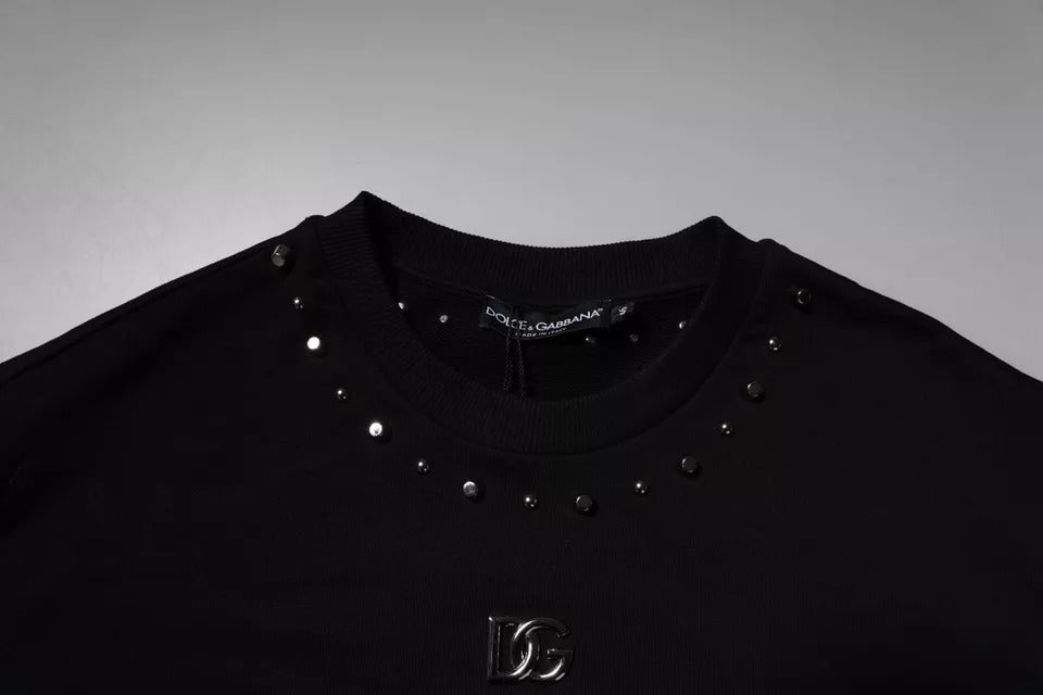 Black Logo Stud Pullover Sweatshirt Sweater - ventzia