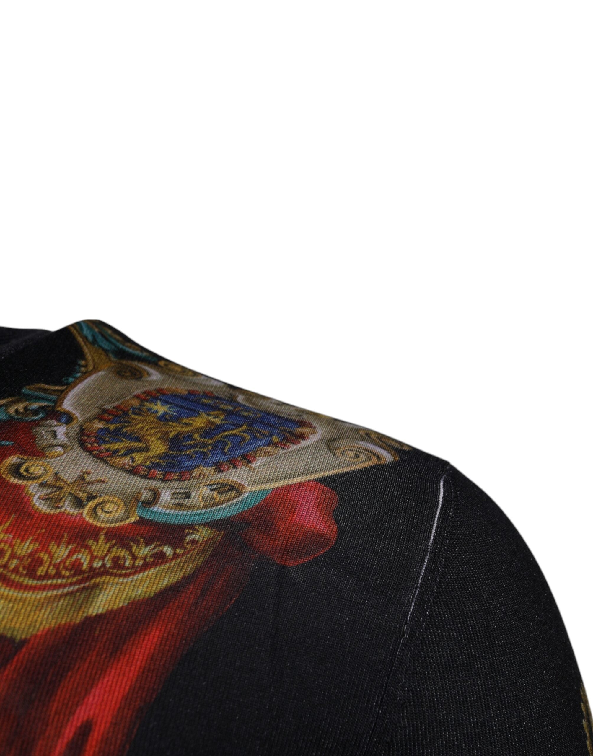 Black Heraldic DG Silk Round Neck Pullover Sweater - ventzia