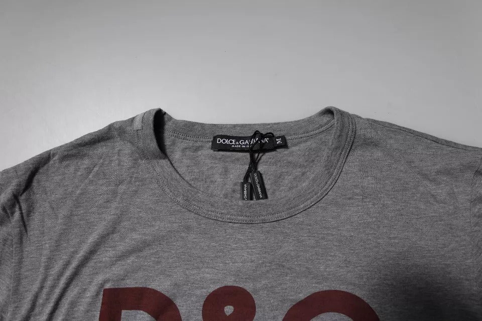 Gray Logo Print Cotton Crew Neck Men T-shirt - ventzia