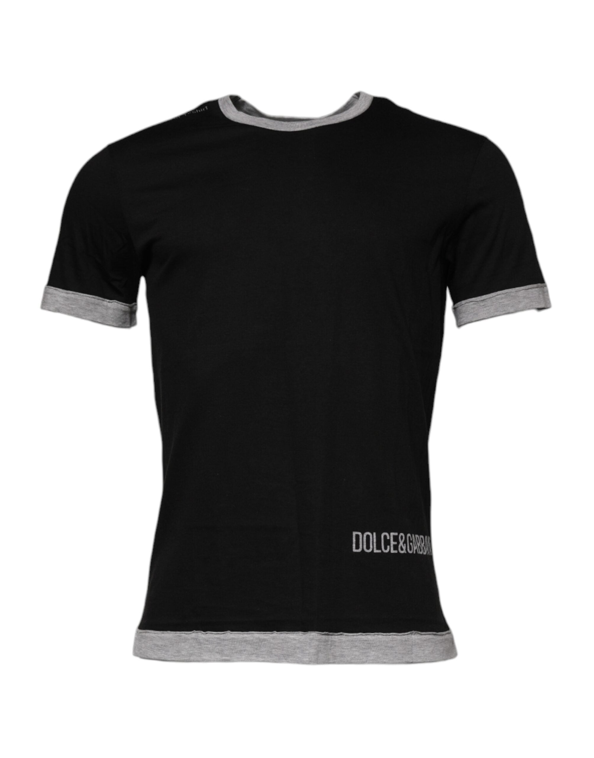 Black Logo Cotton Crew Neck Men Tee T-shirt - ventzia