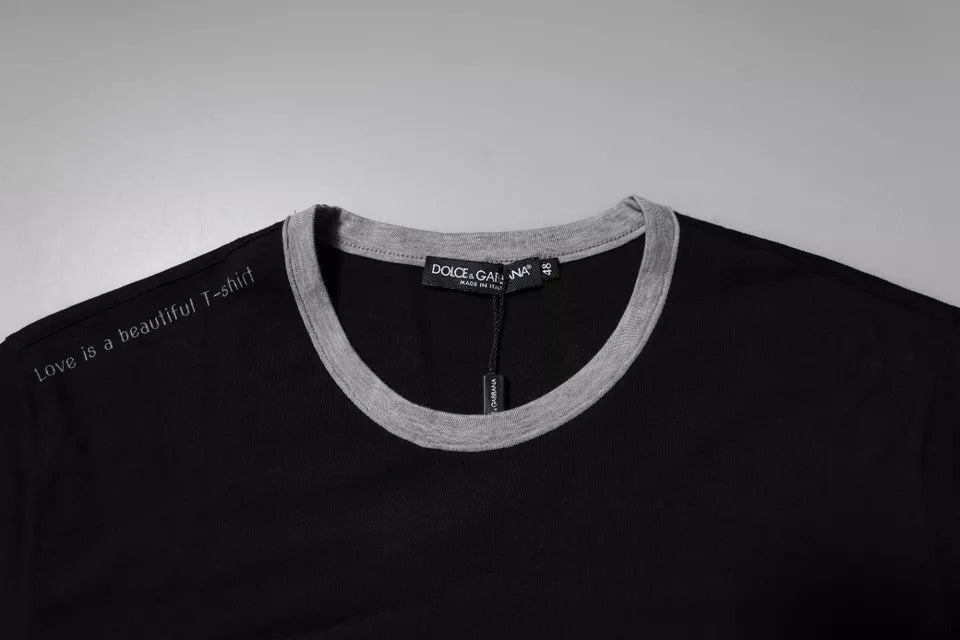 Black Logo Cotton Crew Neck Men Tee T-shirt - ventzia