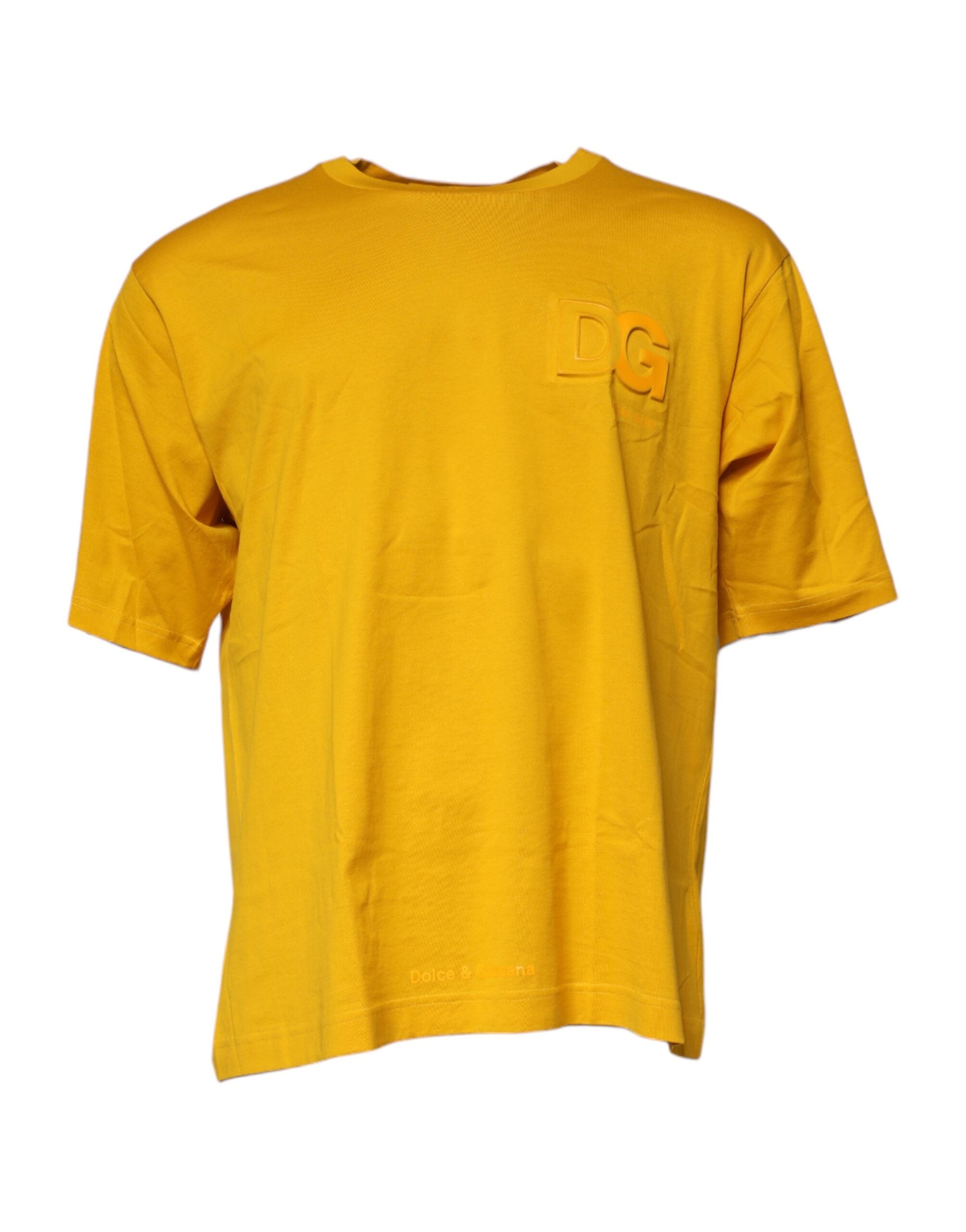 Dark Yellow Logo Cotton Men Crew Neck T-shirt - ventzia