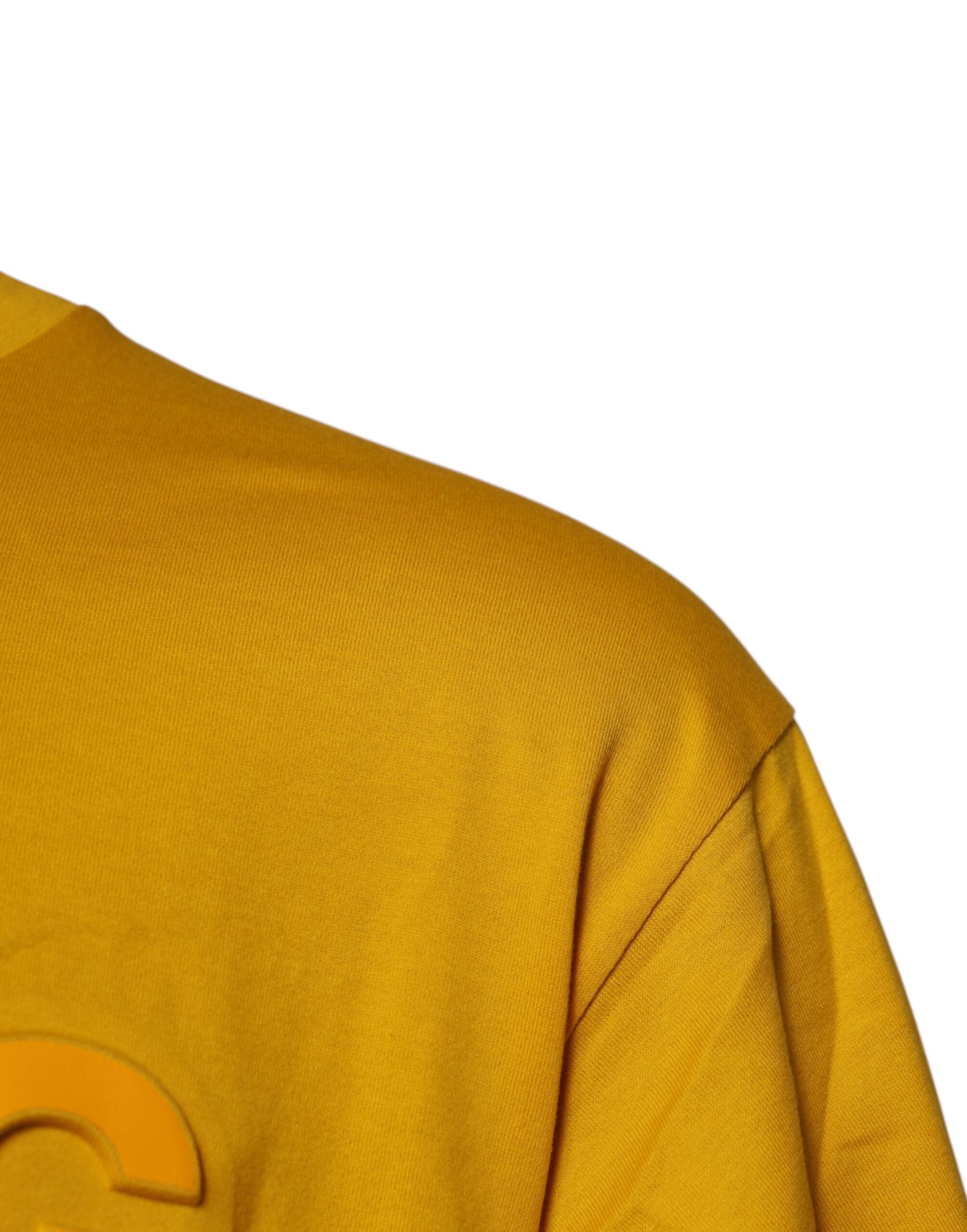 Dark Yellow Logo Cotton Men Crew Neck T-shirt - ventzia