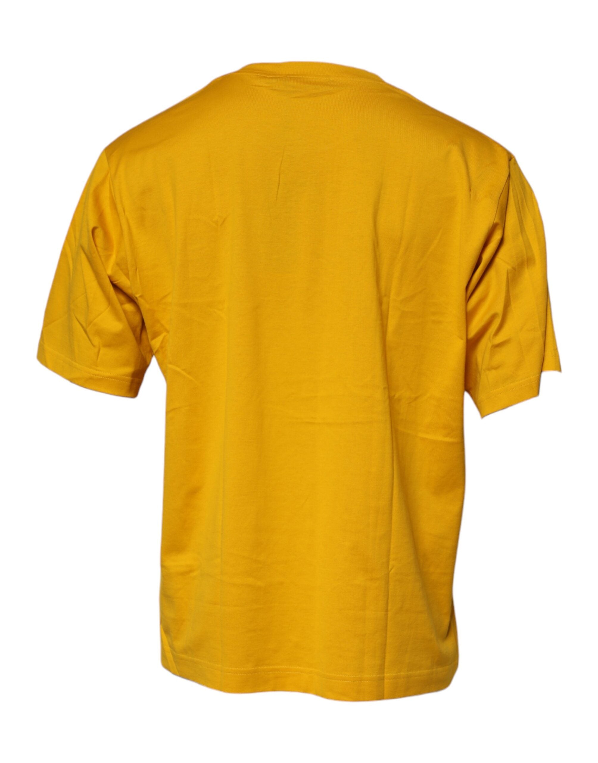 Dark Yellow Logo Cotton Men Crew Neck T-shirt - ventzia