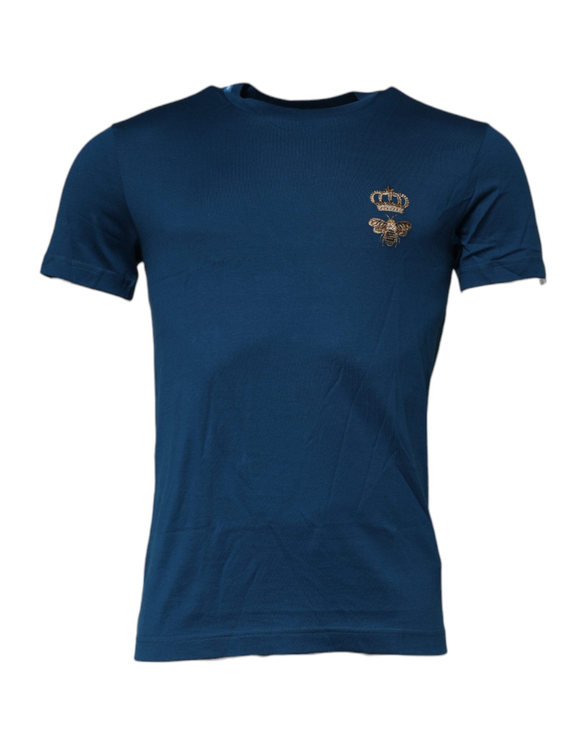 Blue Crown Bee Cotton Men Crew Neck T-shirt - ventzia