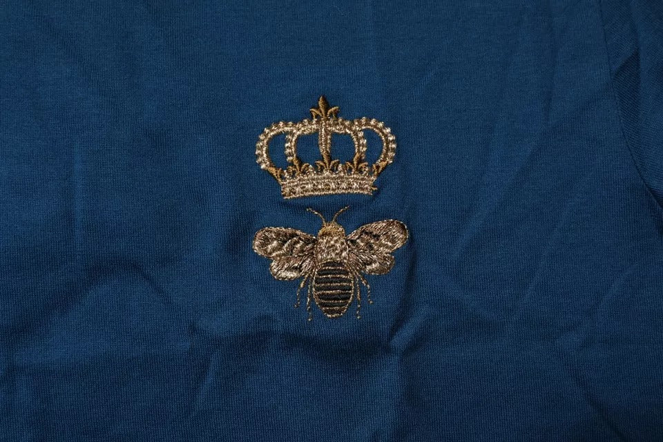 Blue Crown Bee Cotton Men Crew Neck T-shirt - ventzia