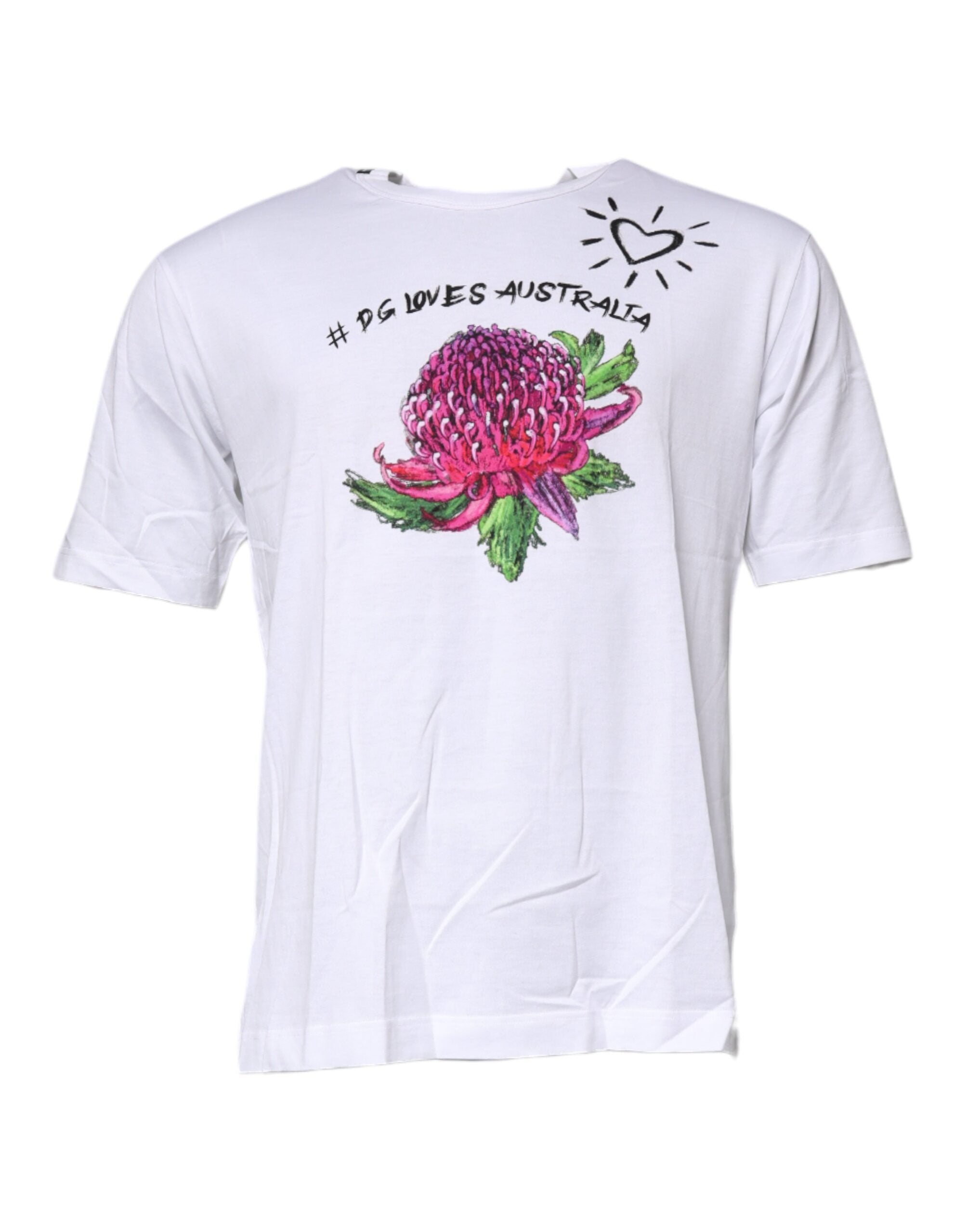 White Floral Print Cotton Crew Neck T-shirt - ventzia