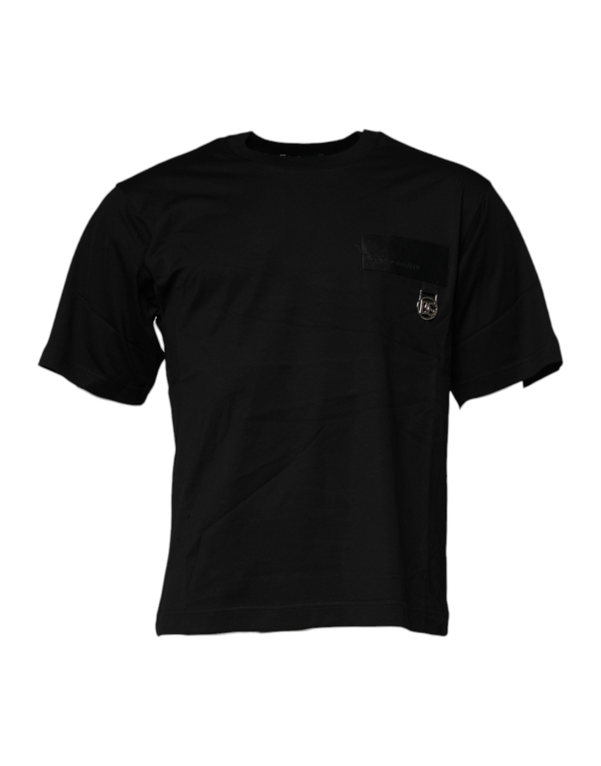 Black Logo Patch Cotton Crew Neck T-shirt - ventzia