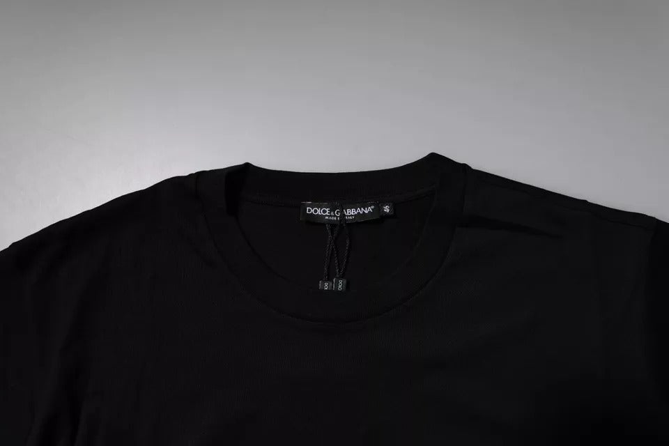 Black Logo Patch Cotton Crew Neck T-shirt - ventzia