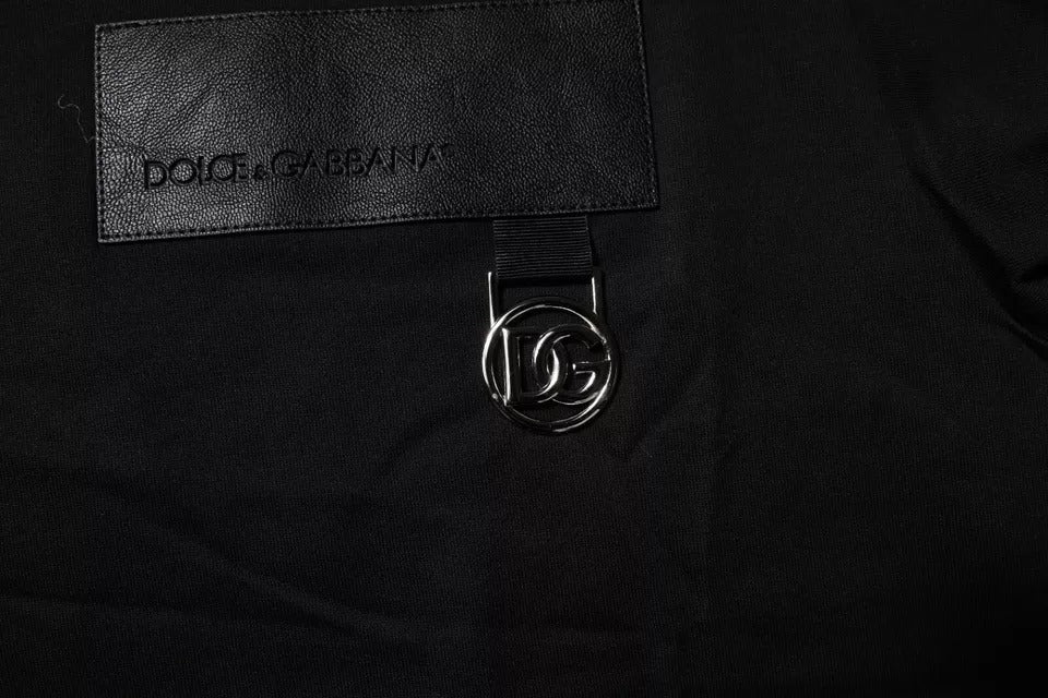 Black Logo Patch Cotton Crew Neck T-shirt - ventzia