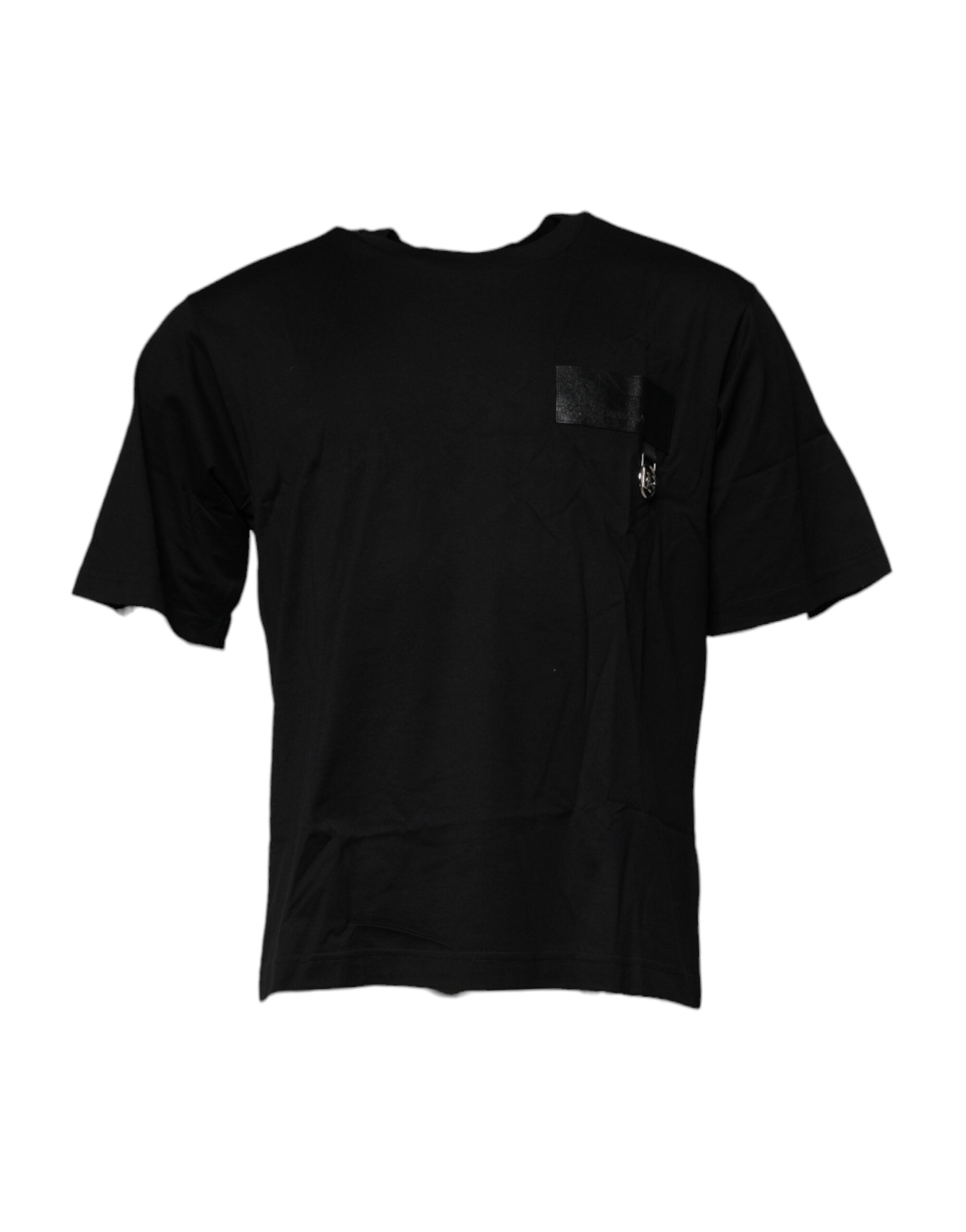 Black Logo Patch Cotton Crew Neck T-shirt - ventzia