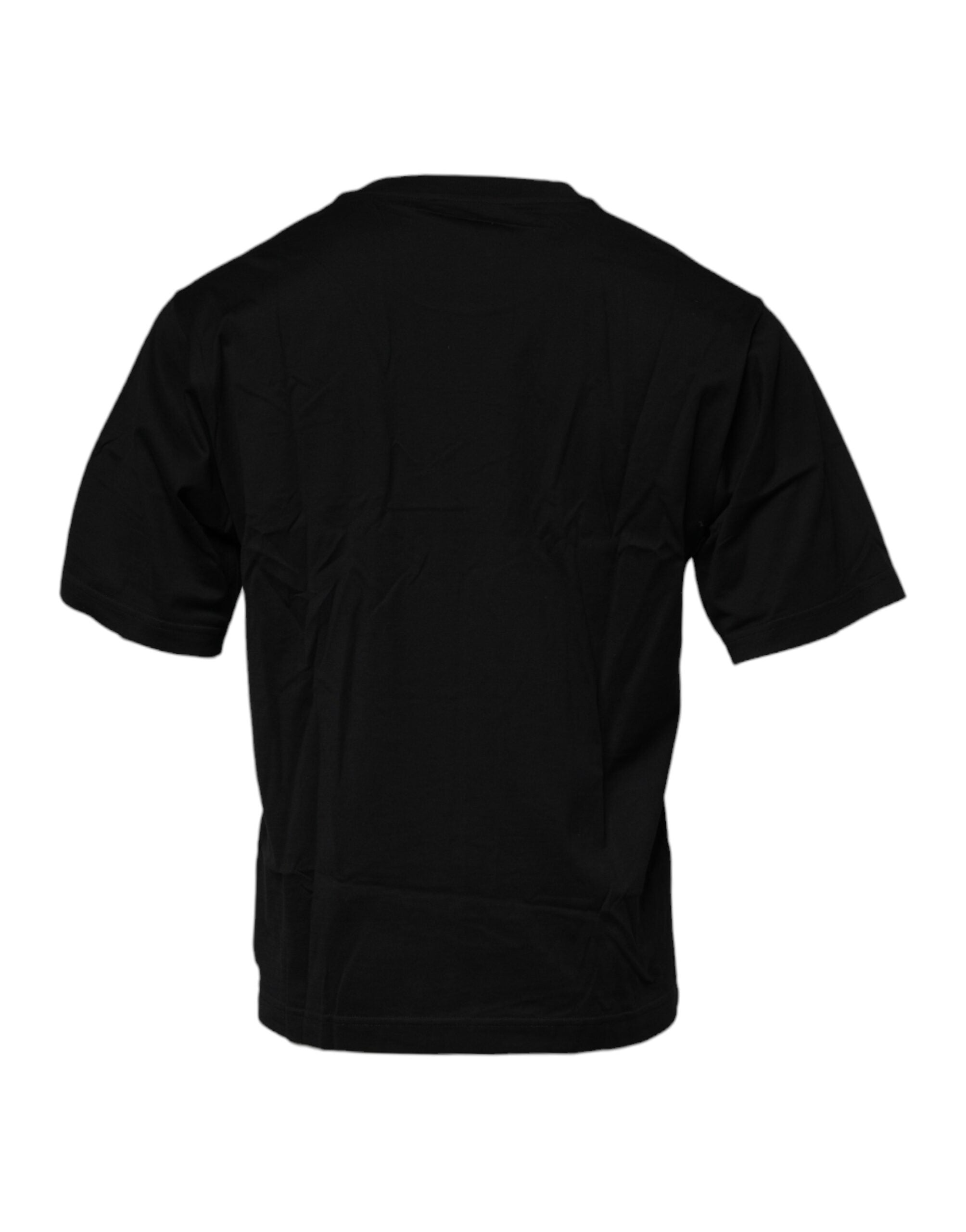 Black Logo Patch Cotton Crew Neck T-shirt - ventzia