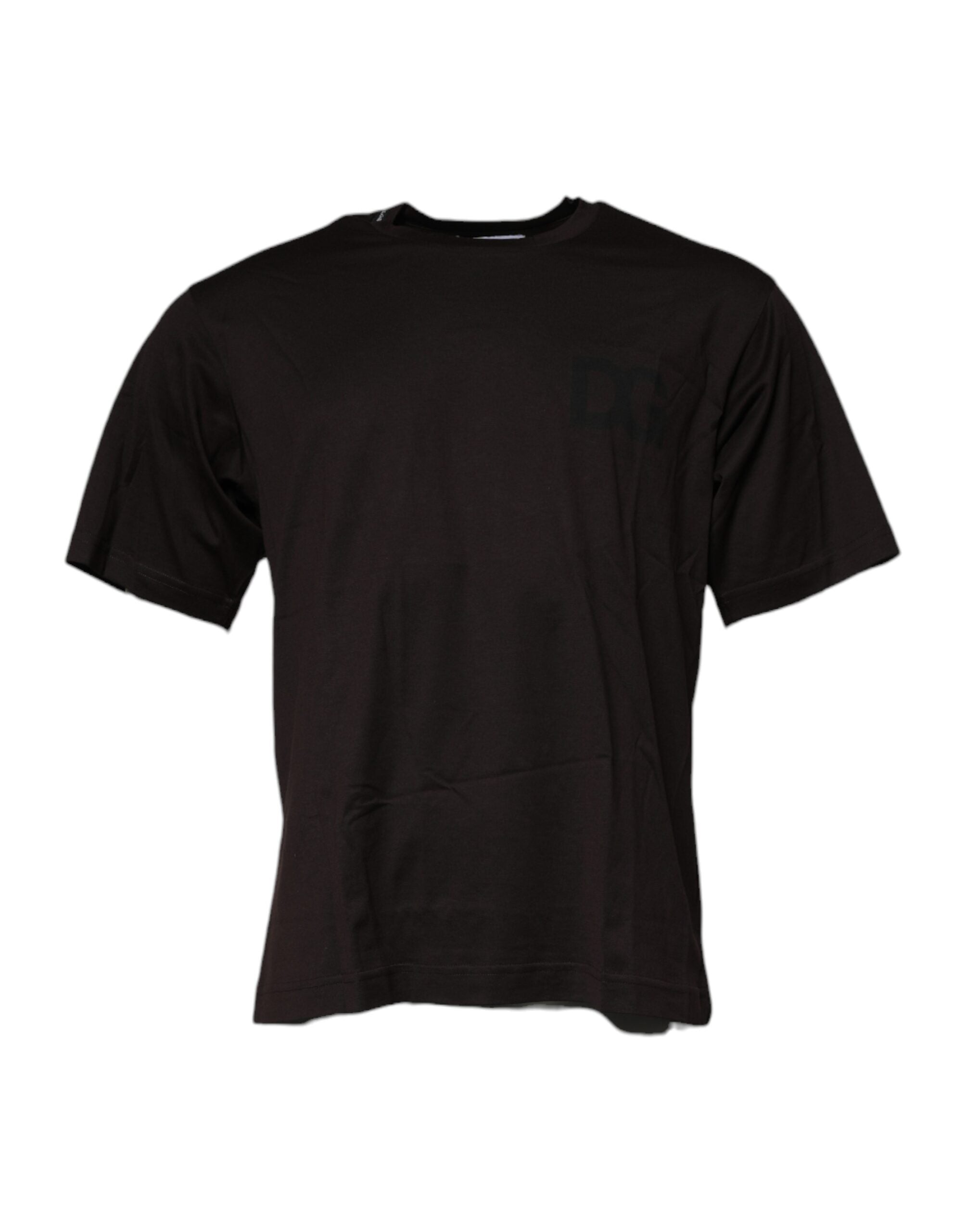 Dark Brown Logo Cotton Crew Neck T-shirt - ventzia