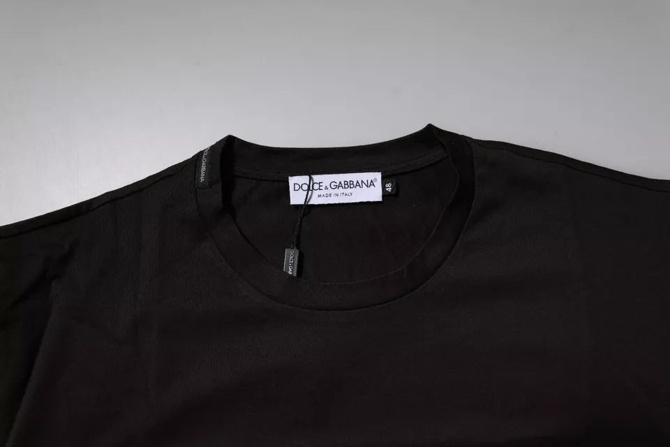 Dark Brown Logo Cotton Crew Neck T-shirt - ventzia