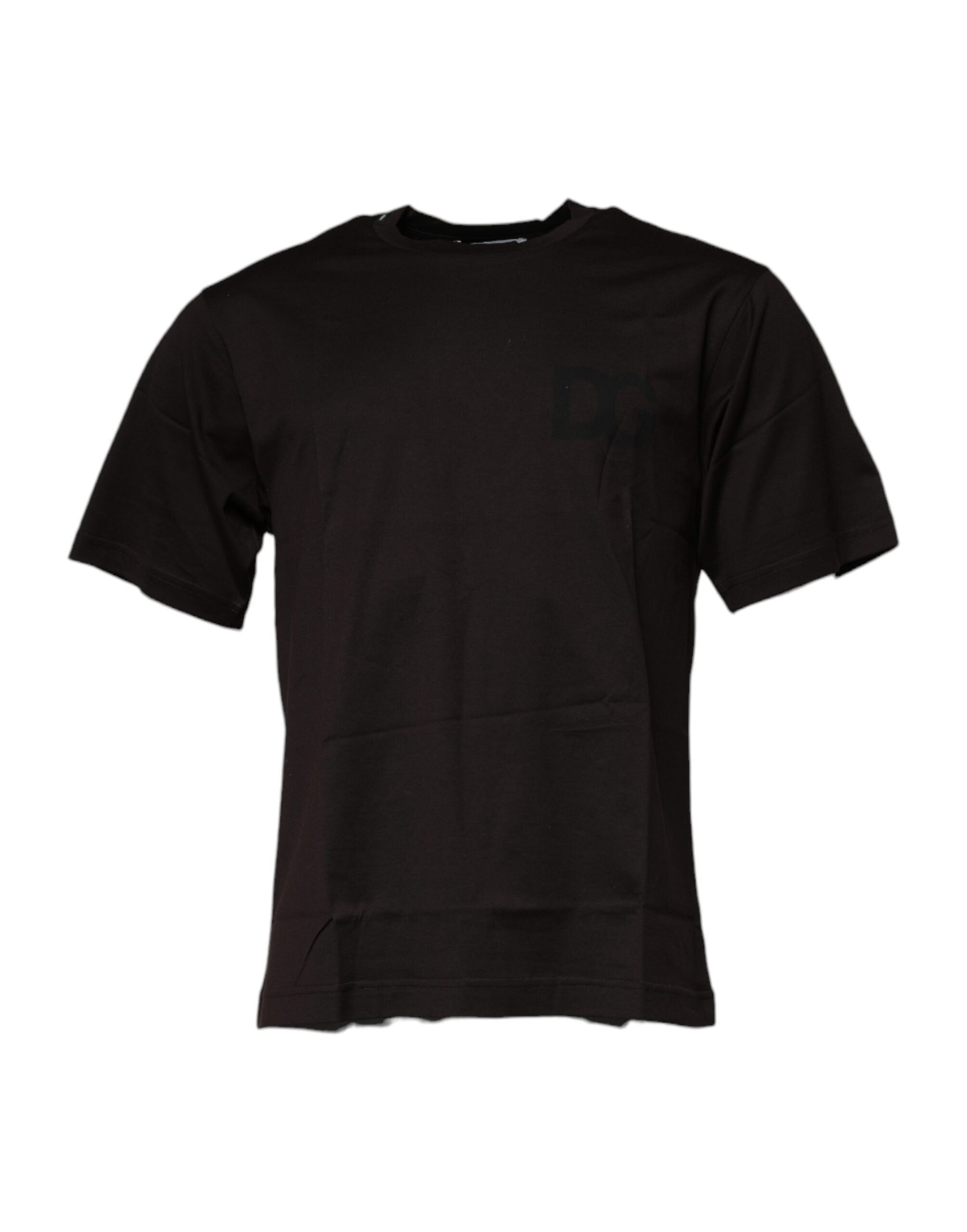 Dark Brown Logo Cotton Crew Neck T-shirt - ventzia