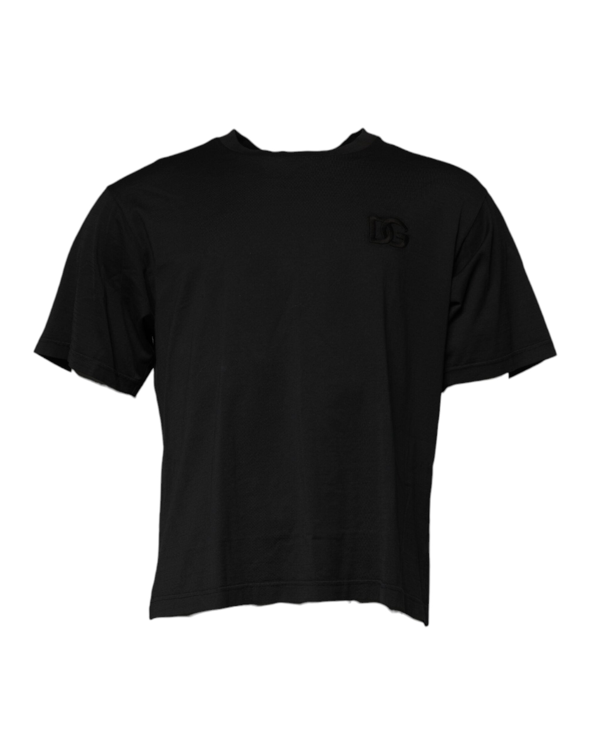 Black DG Logo Cotton Crew Neck T-shirt - ventzia