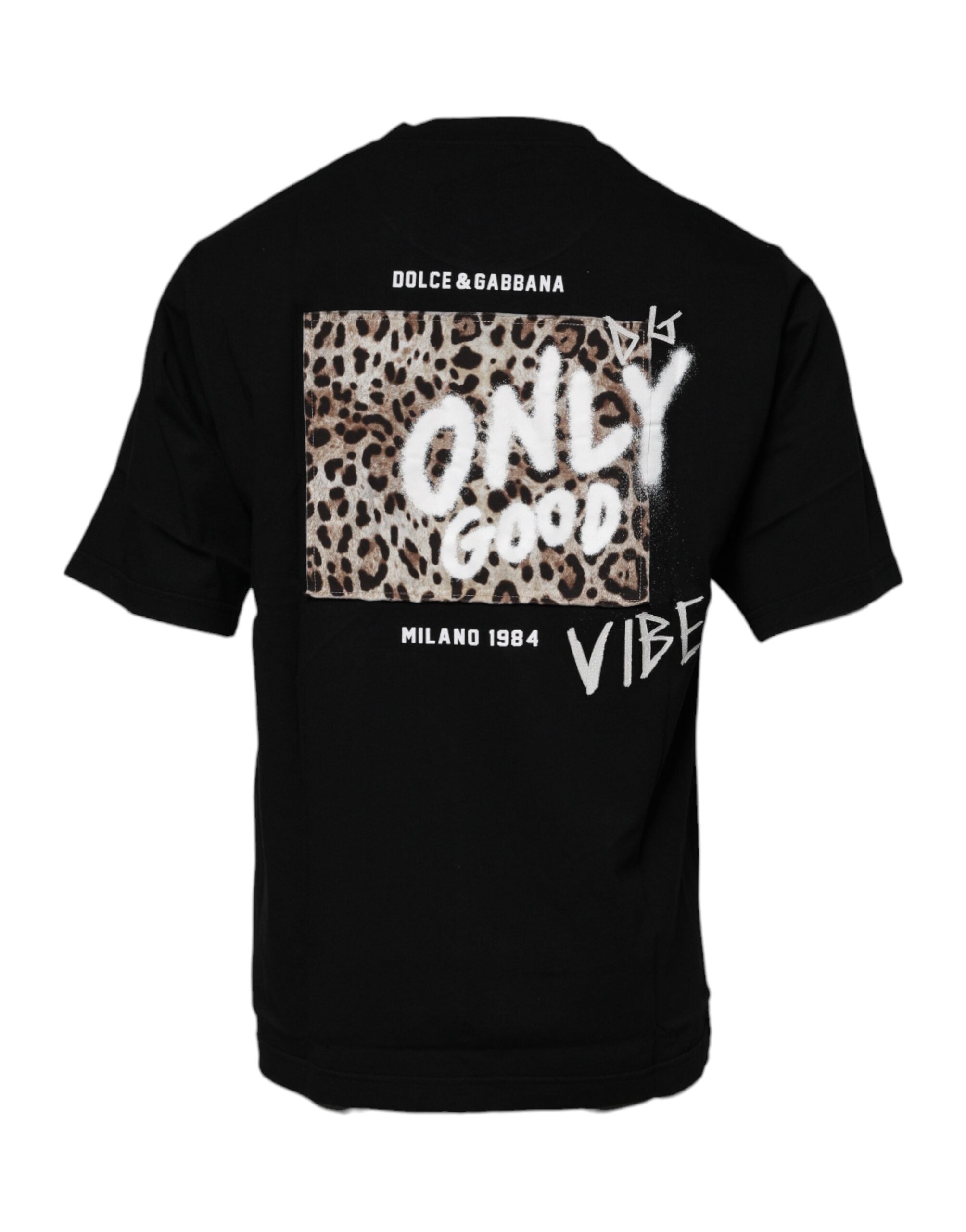 Black Amore Leopard Cotton Crew Neck T-shirt - ventzia