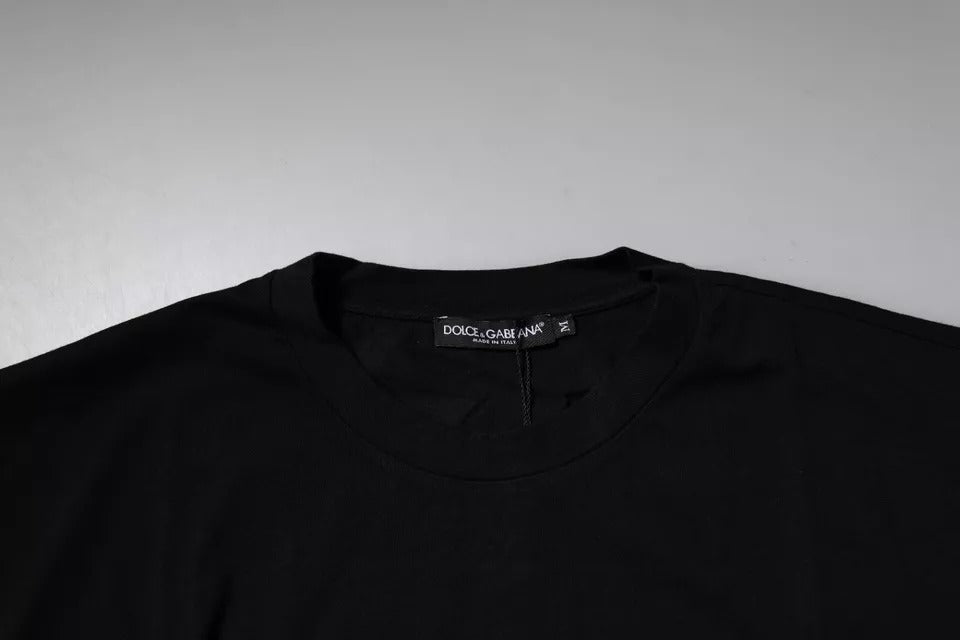 Black Amore Leopard Cotton Crew Neck T-shirt - ventzia