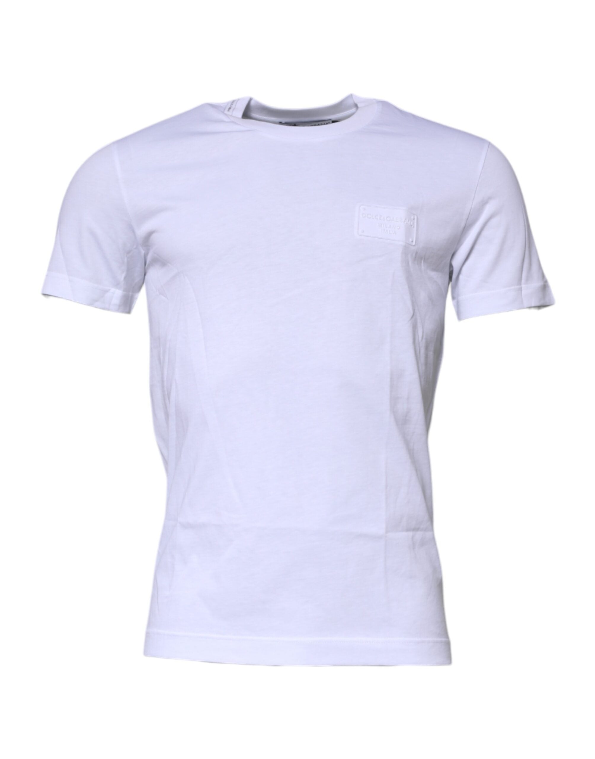 White Logo Plaque Cotton Crew Neck T-shirt - ventzia